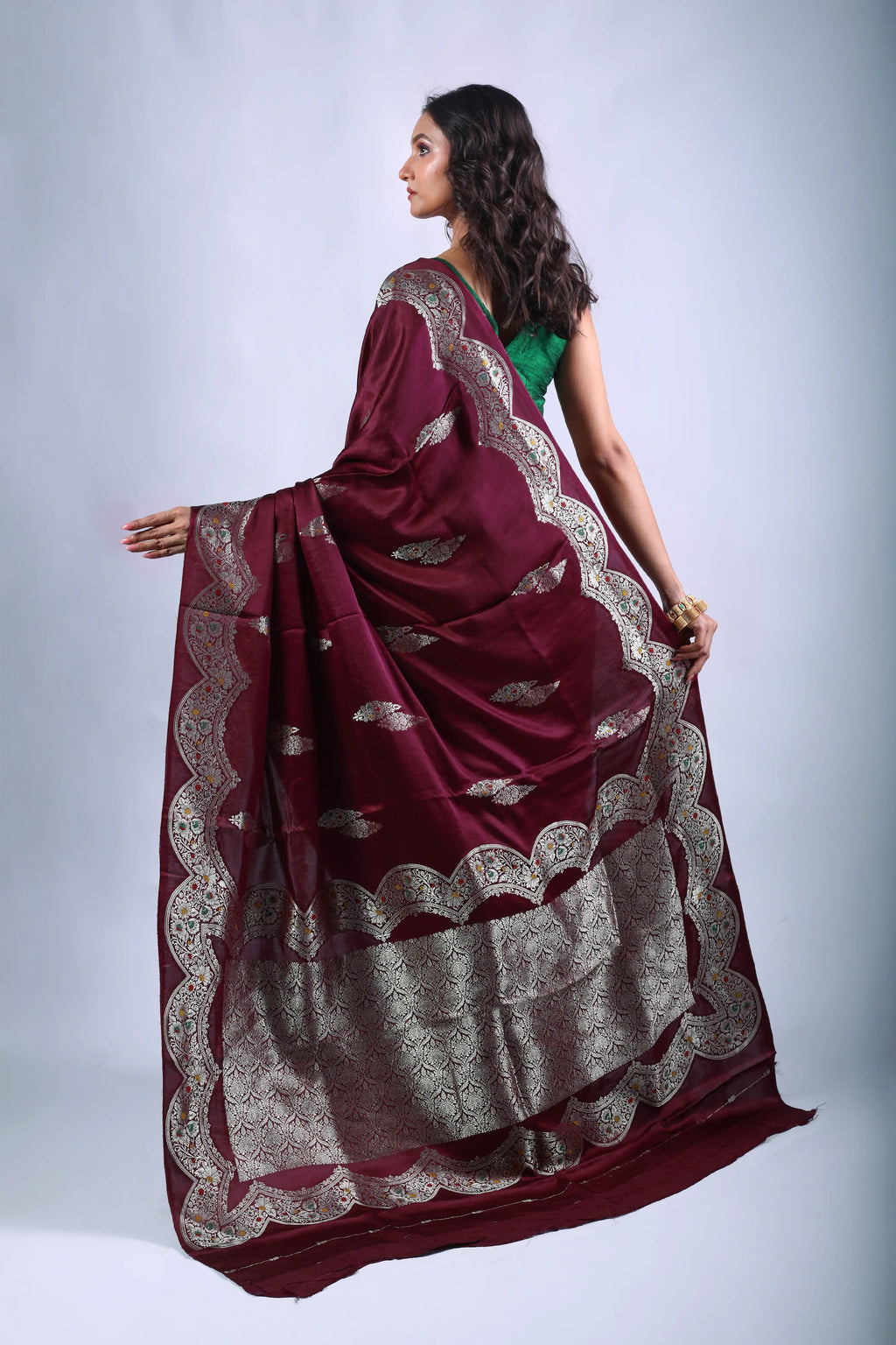 Wine Semi Mashru Saree With Blouse Piece