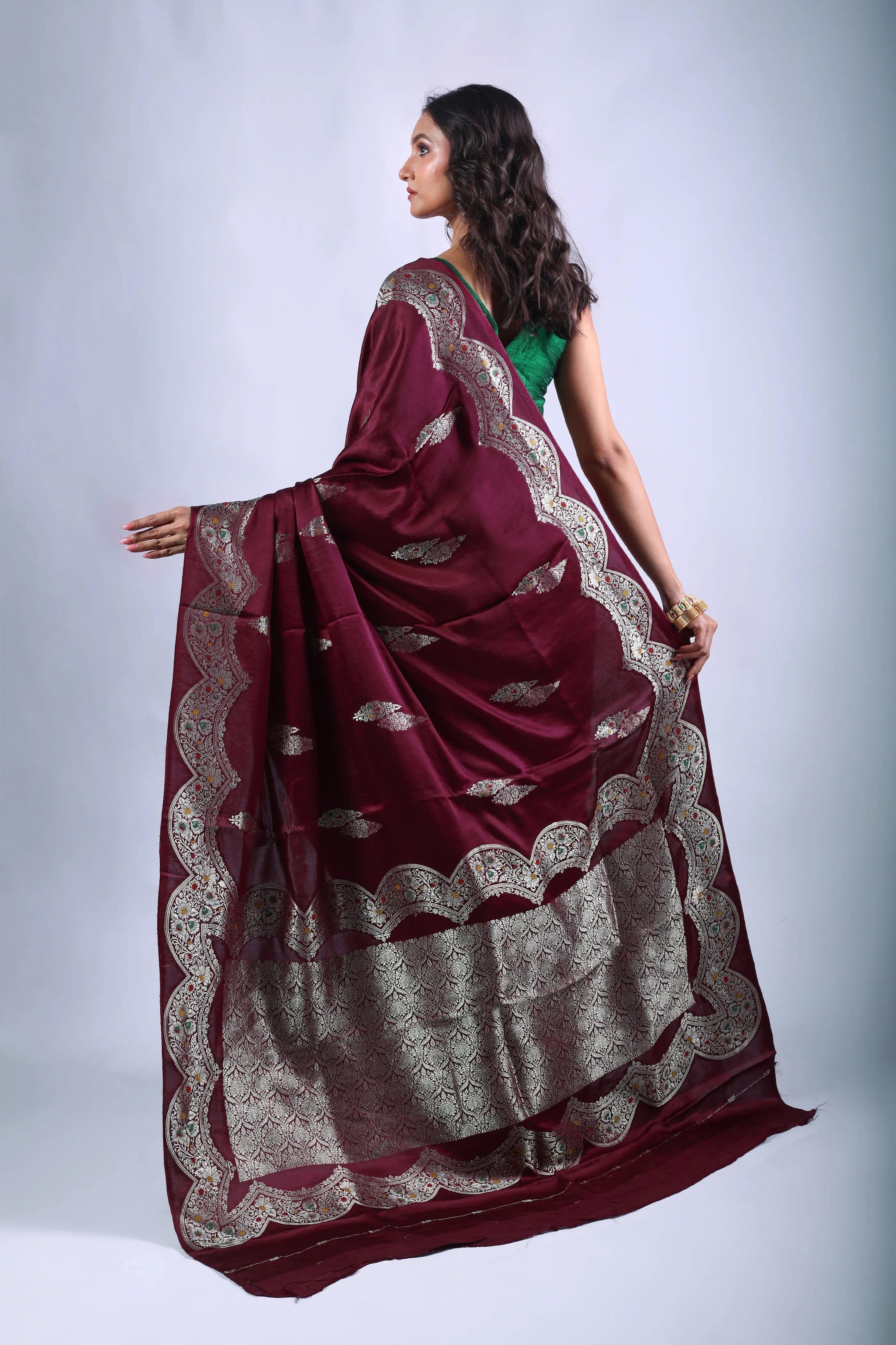 Wine Semi Mashru Saree With Blouse Piece