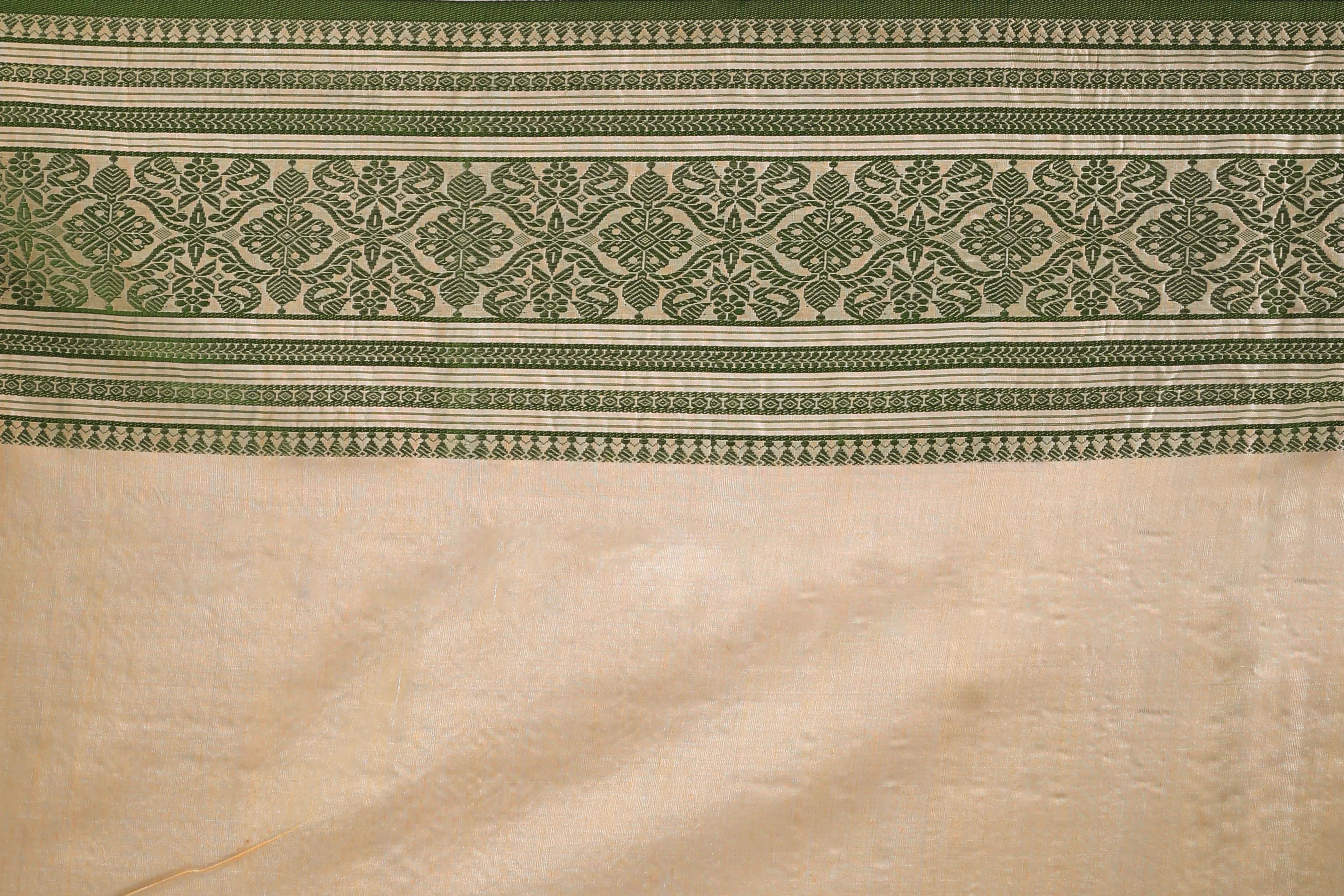 Bottle Green Offwhite Tussar Saree With Blouse Piece