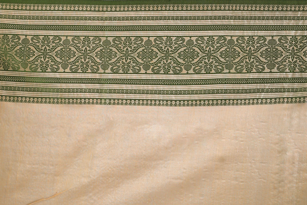 Bottle Green Offwhite Tussar Saree With Blouse Piece