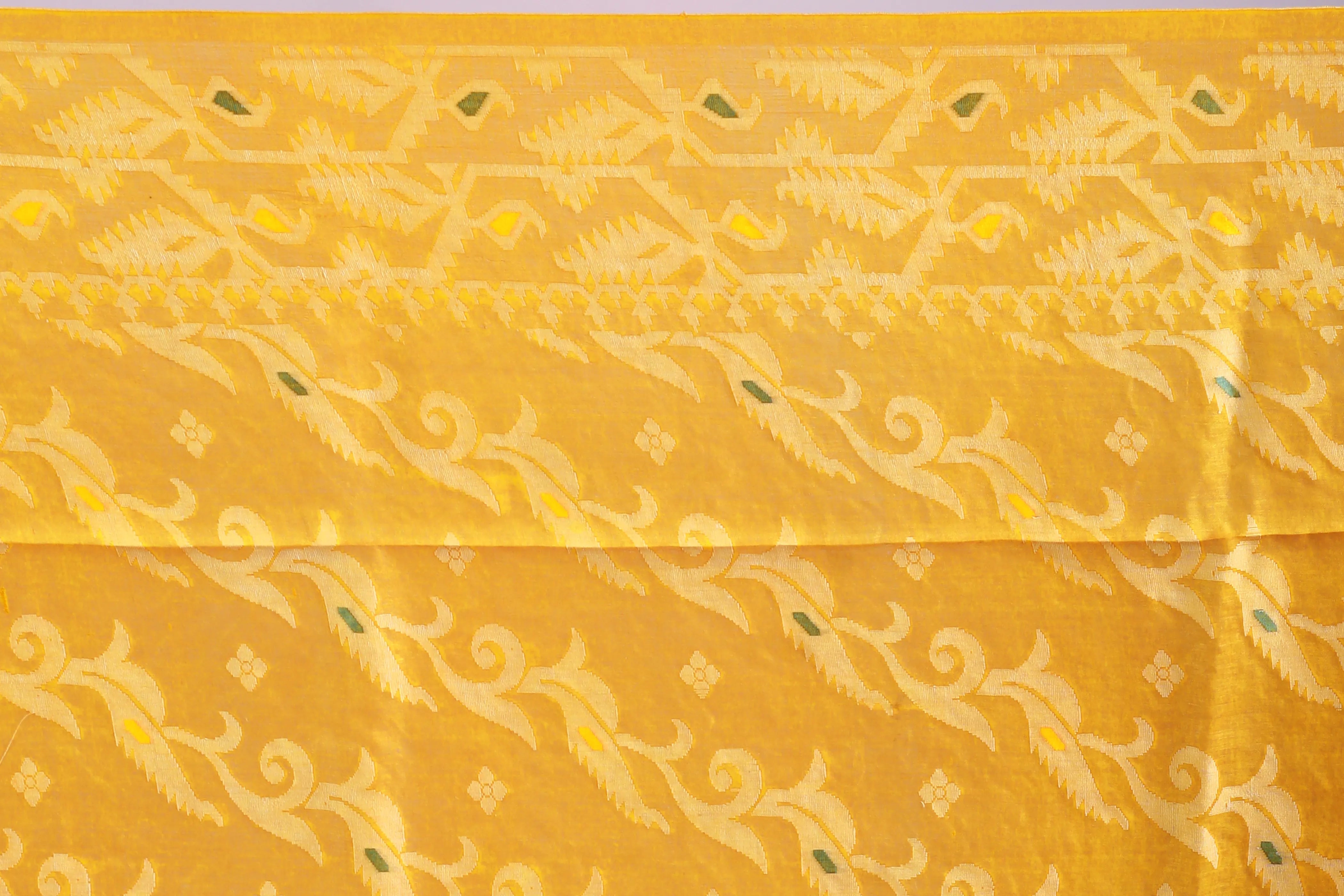 Yellow Tussar Jamdani Saree With Blouse Piece