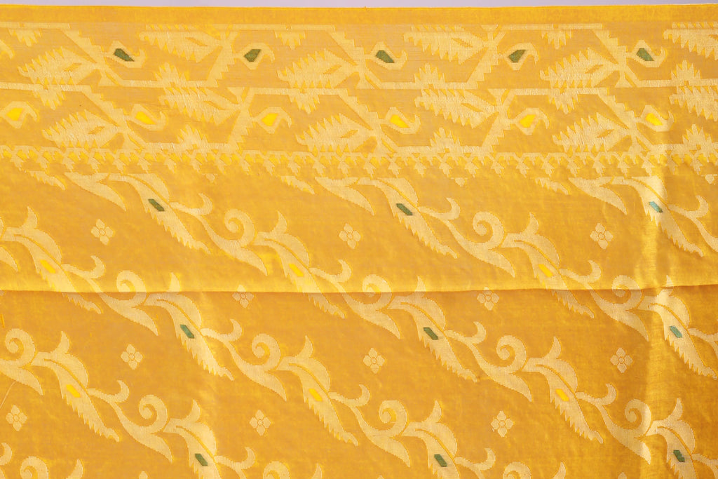 Yellow Tussar Jamdani Saree With Blouse Piece