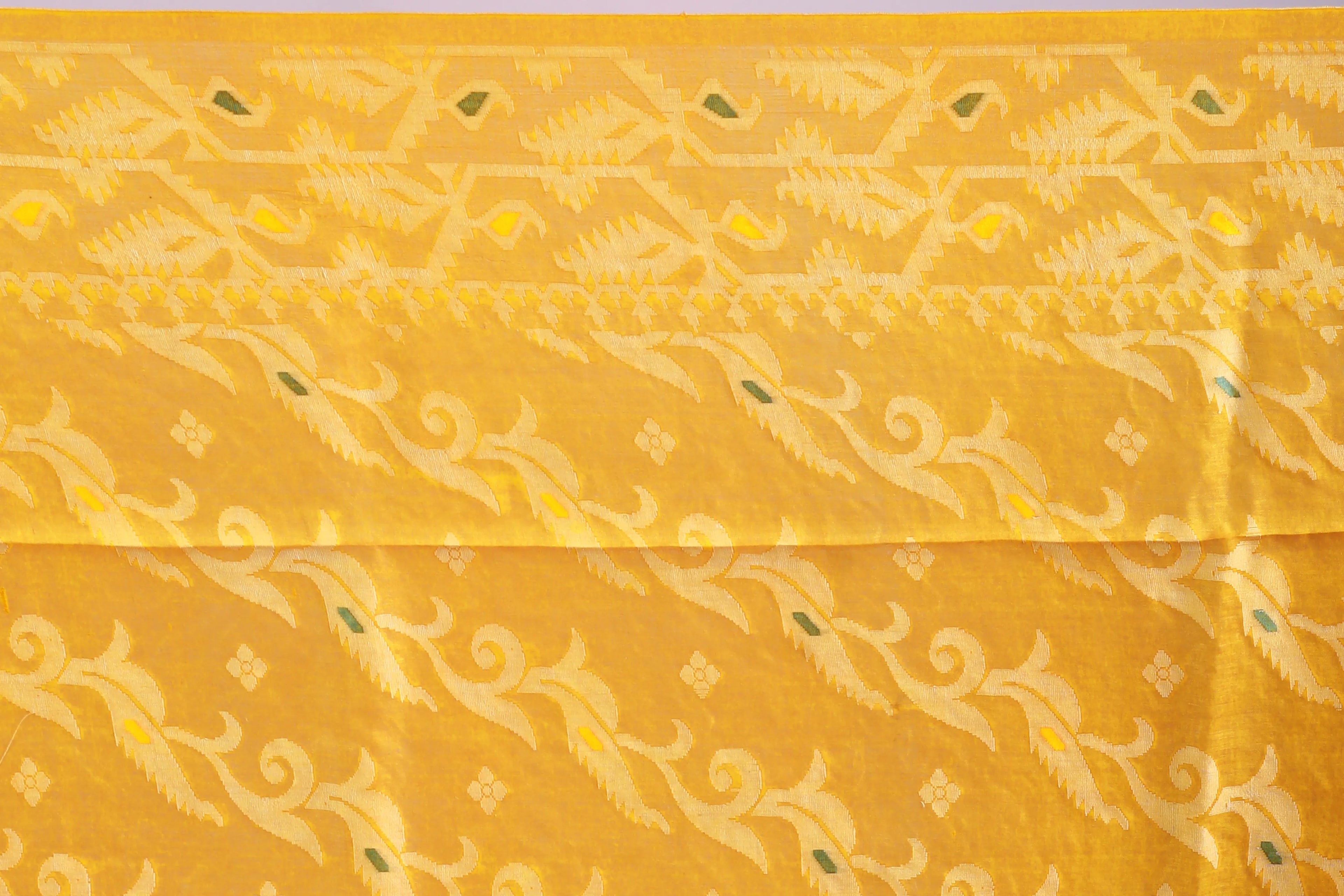 Yellow Tussar Jamdani Saree With Blouse Piece