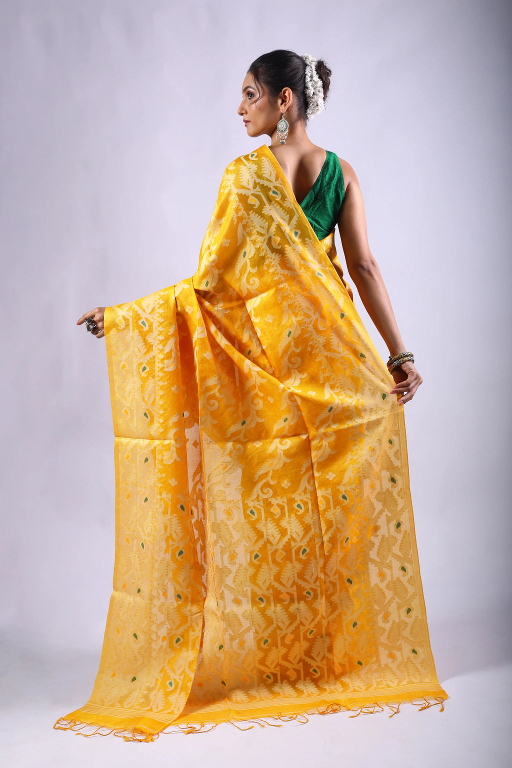 Yellow Tussar Jamdani Saree With Blouse Piece