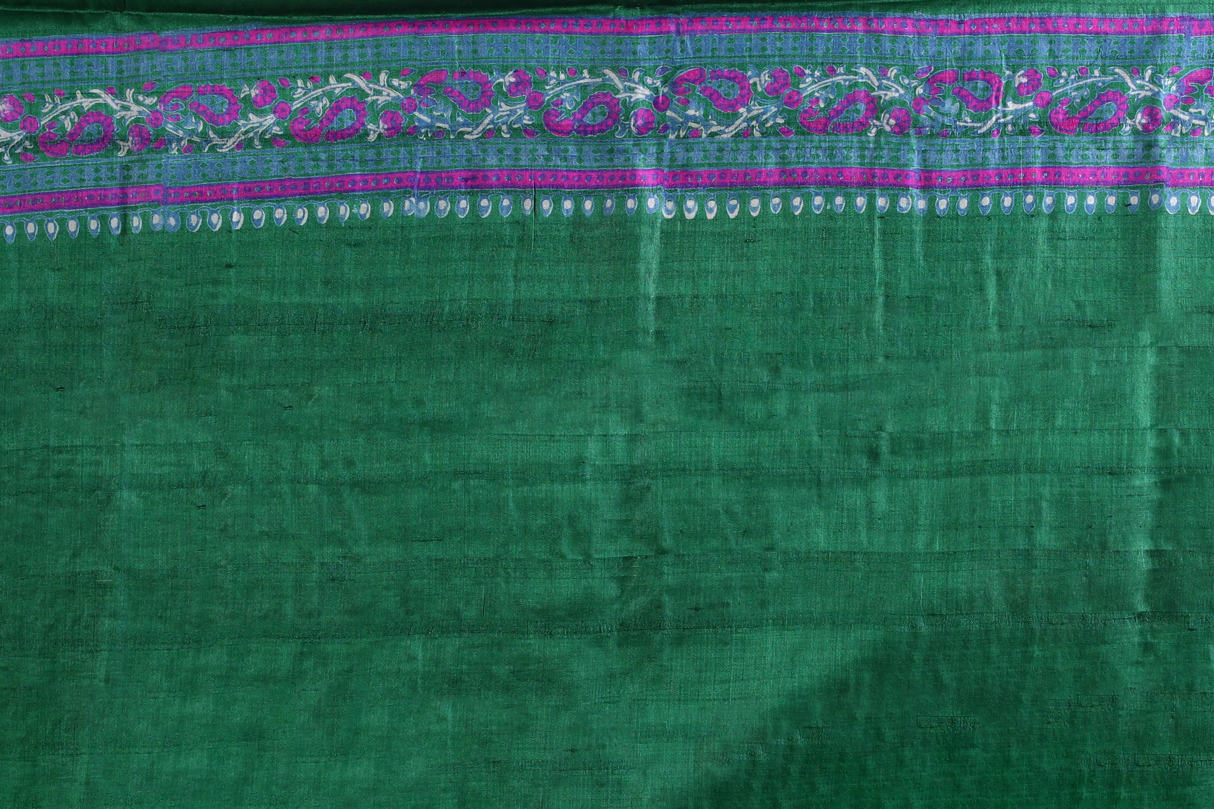 Green Tussar Saree With Blouse Piece