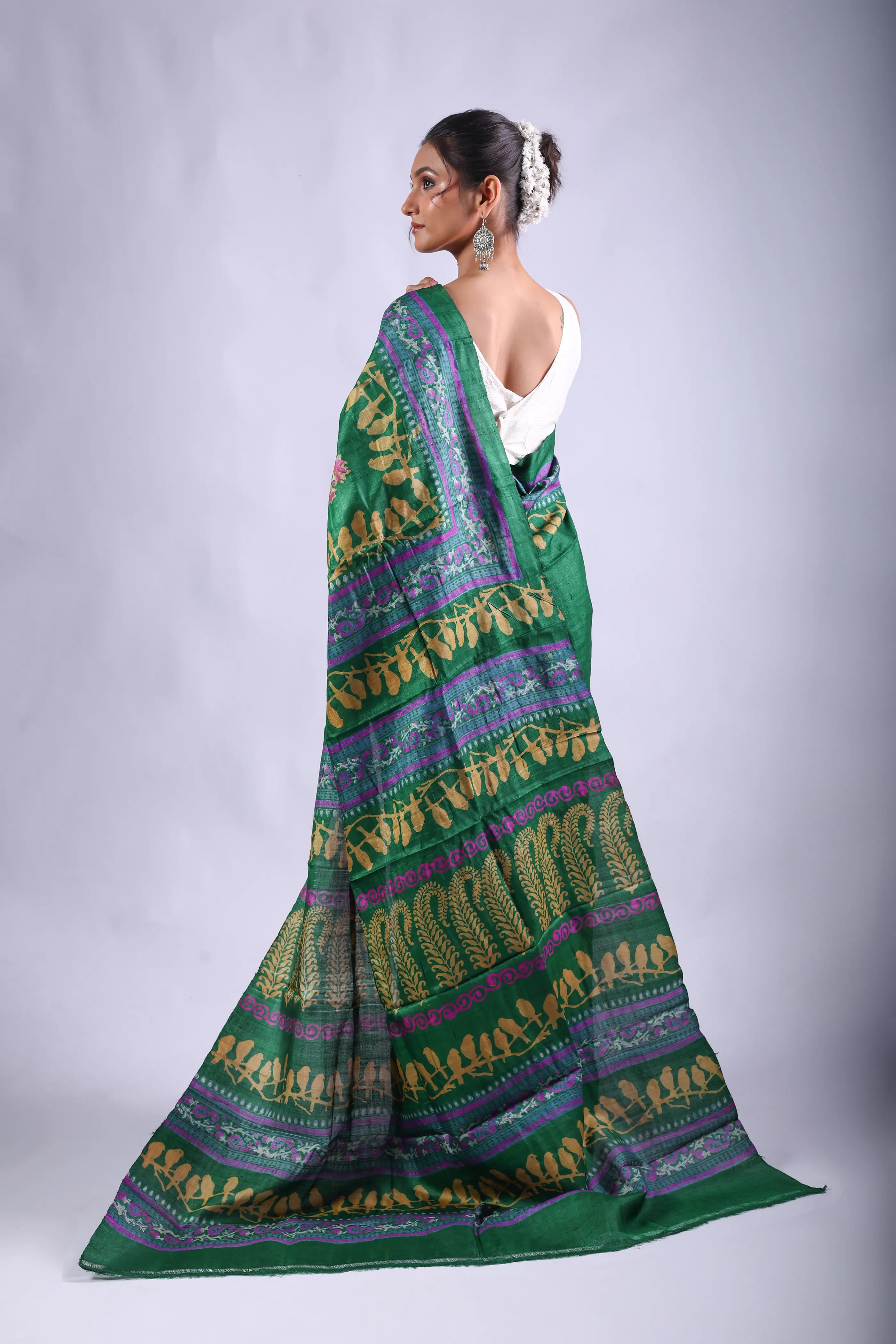 Green Tussar Saree With Blouse Piece