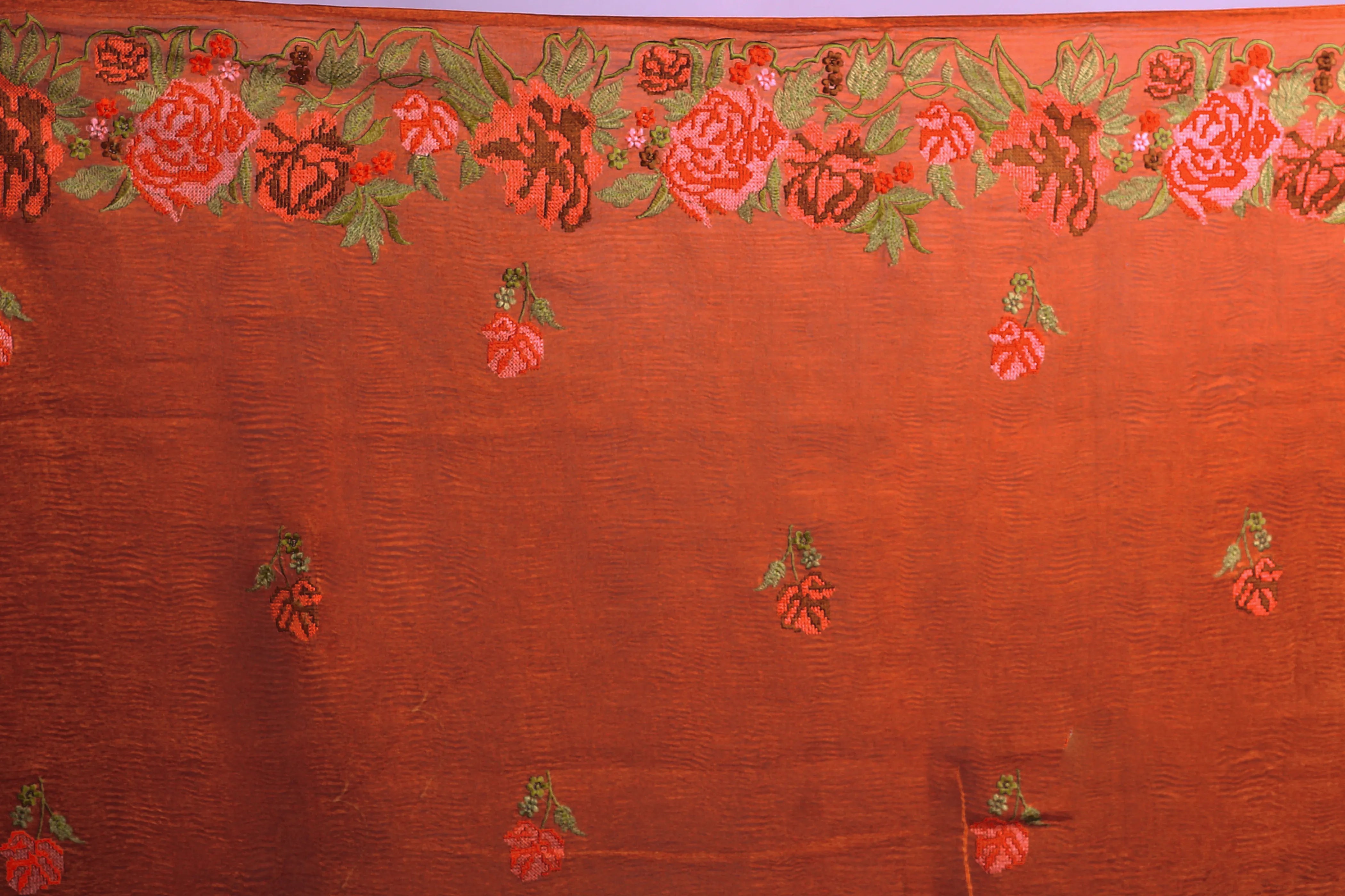 Rust Orange Tissue Banarasi Saree With Blouse Piece