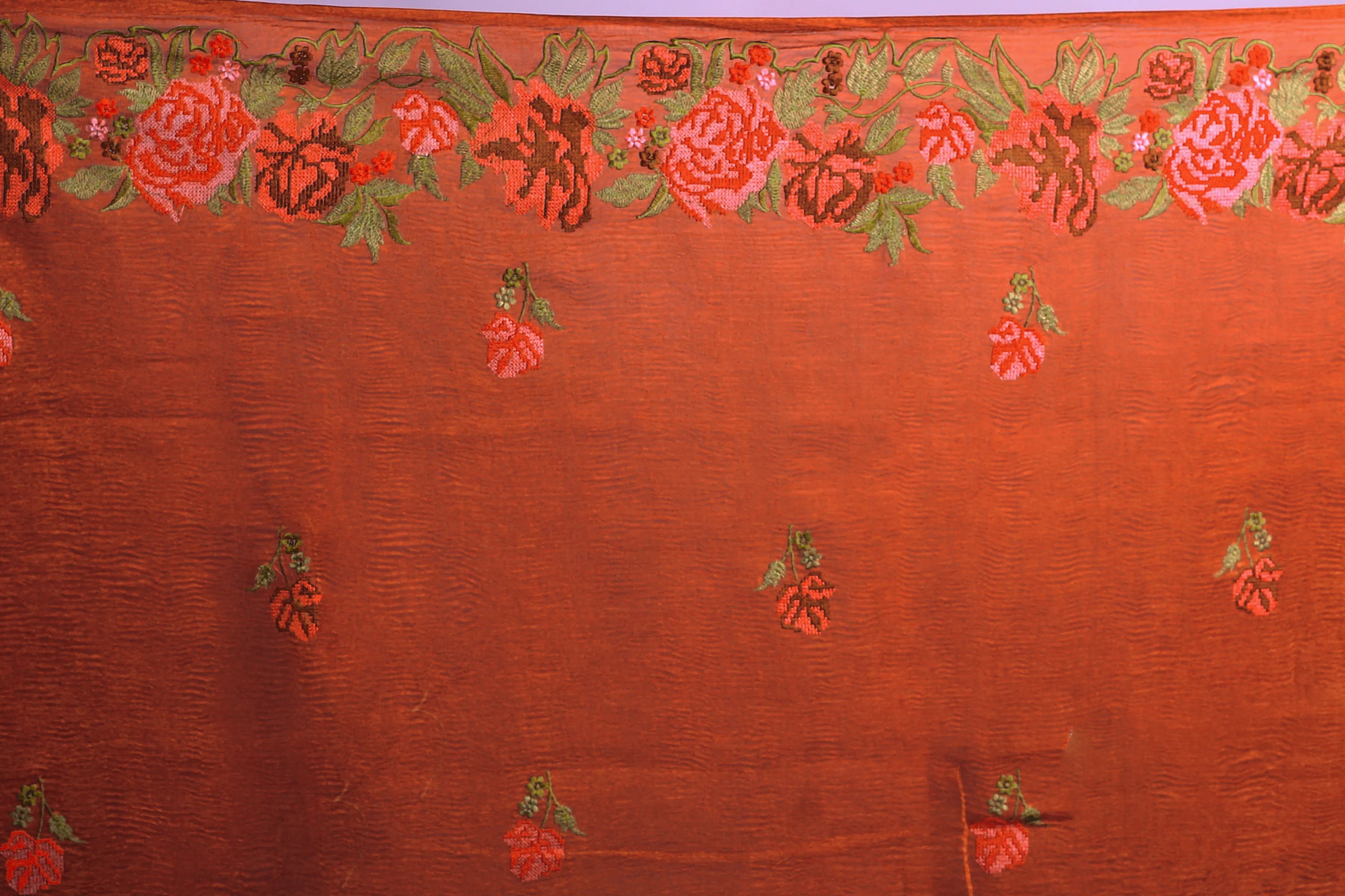 Rust Orange Tissue Banarasi Saree With Blouse Piece