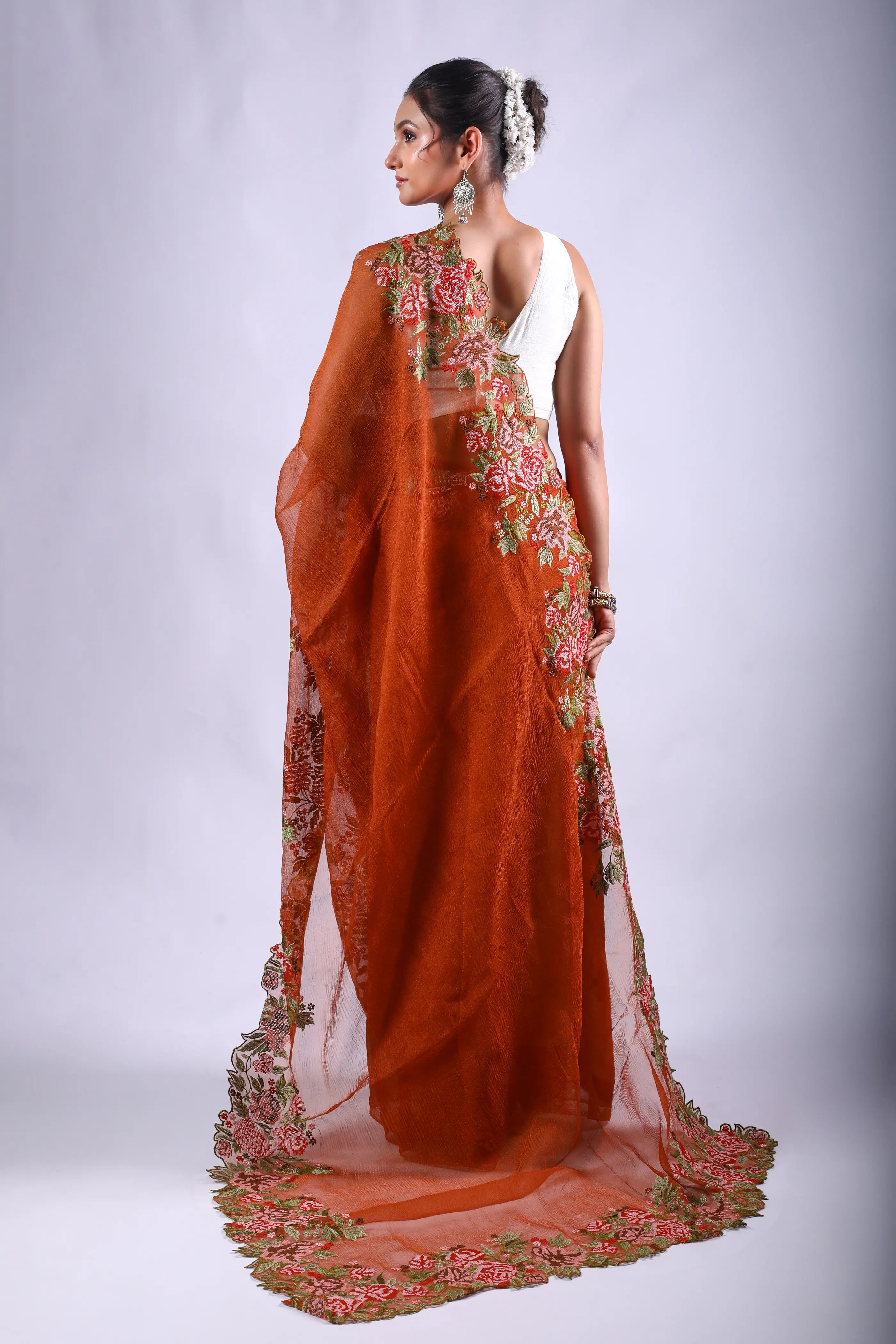 Rust Orange Tissue Banarasi Saree With Blouse Piece