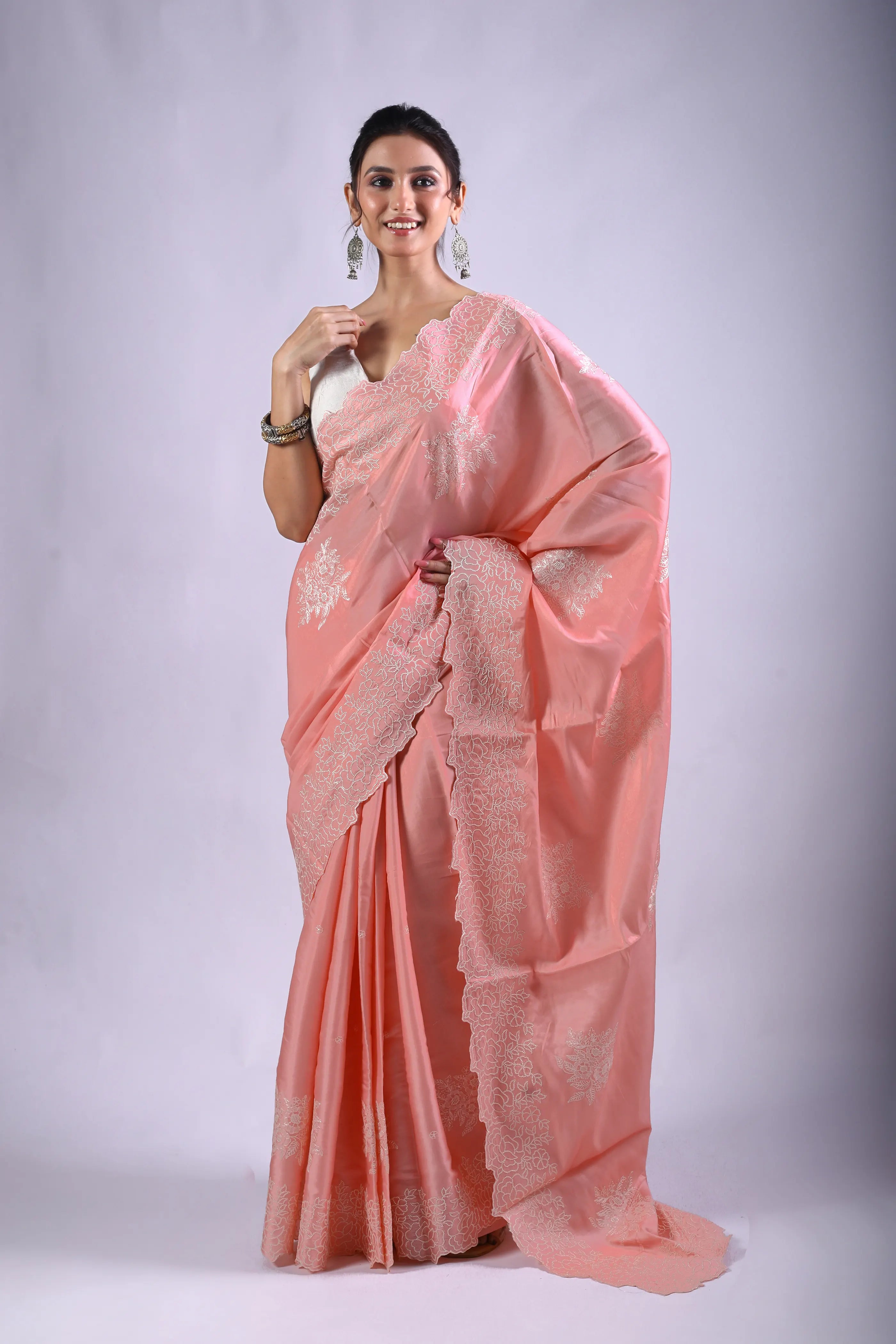 Baby Pink Semi Tussar Saree With Blouse Piece