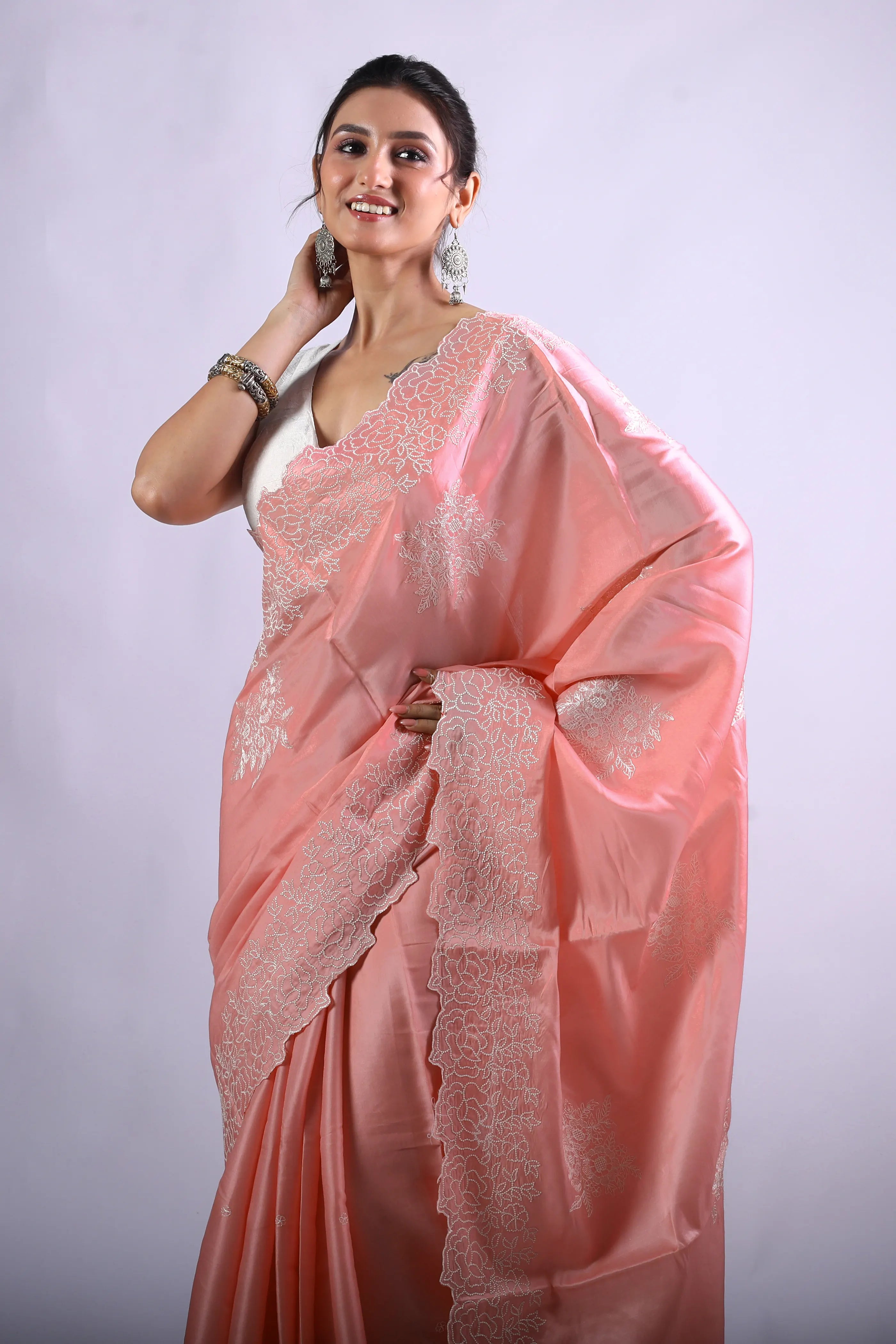 Baby Pink Semi Tussar Saree With Blouse Piece