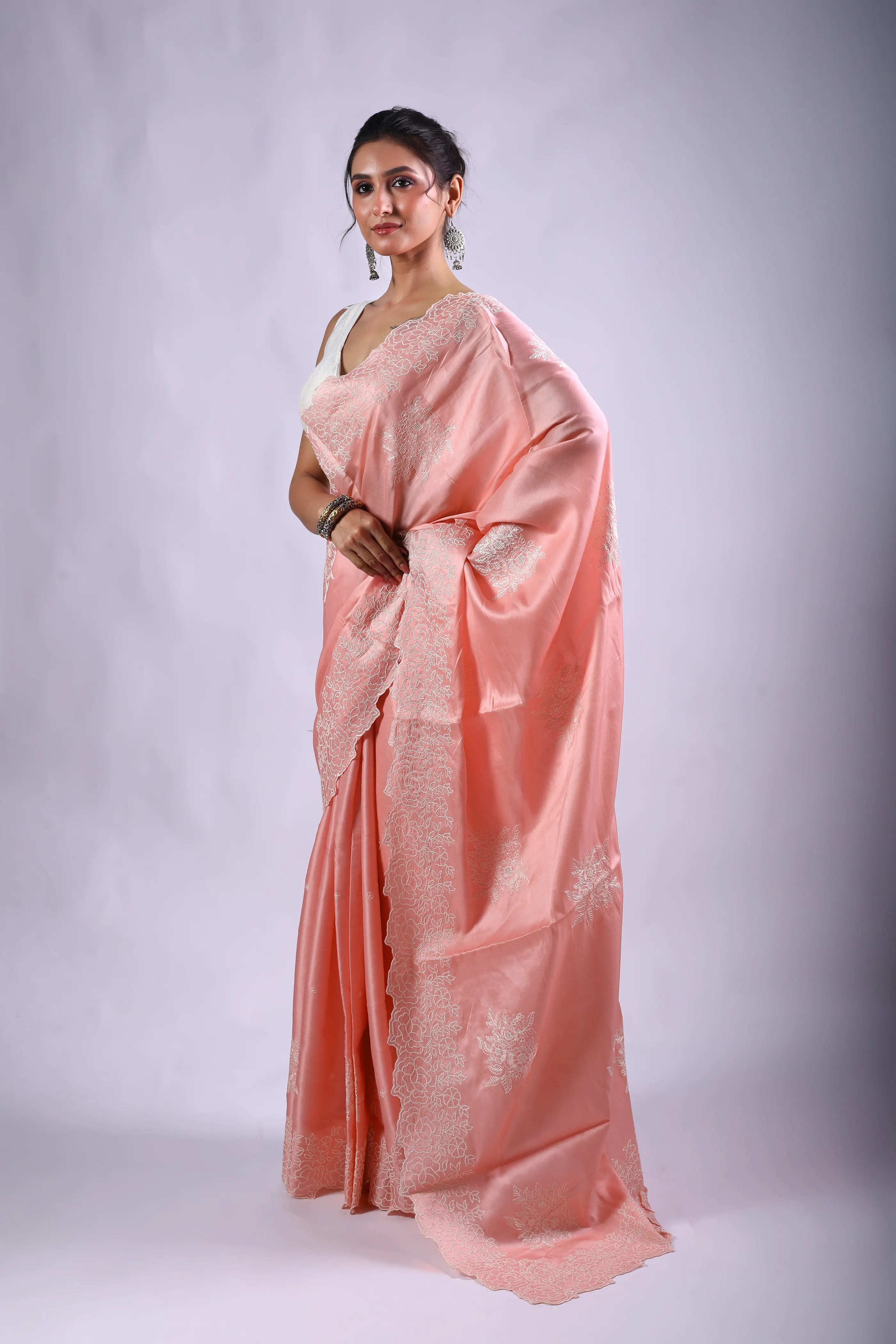 Baby Pink Semi Tussar Saree With Blouse Piece