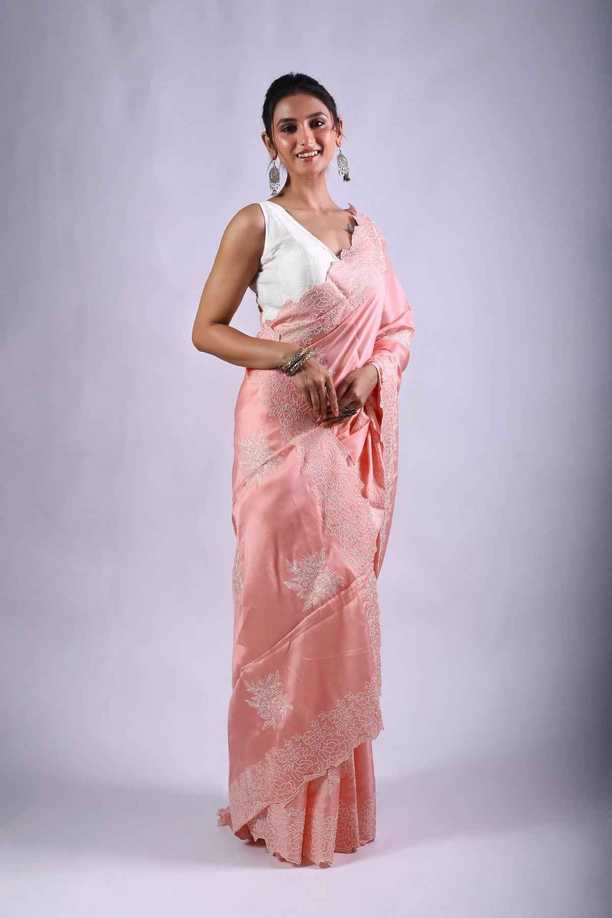 Baby Pink Semi Tussar Saree With Blouse Piece