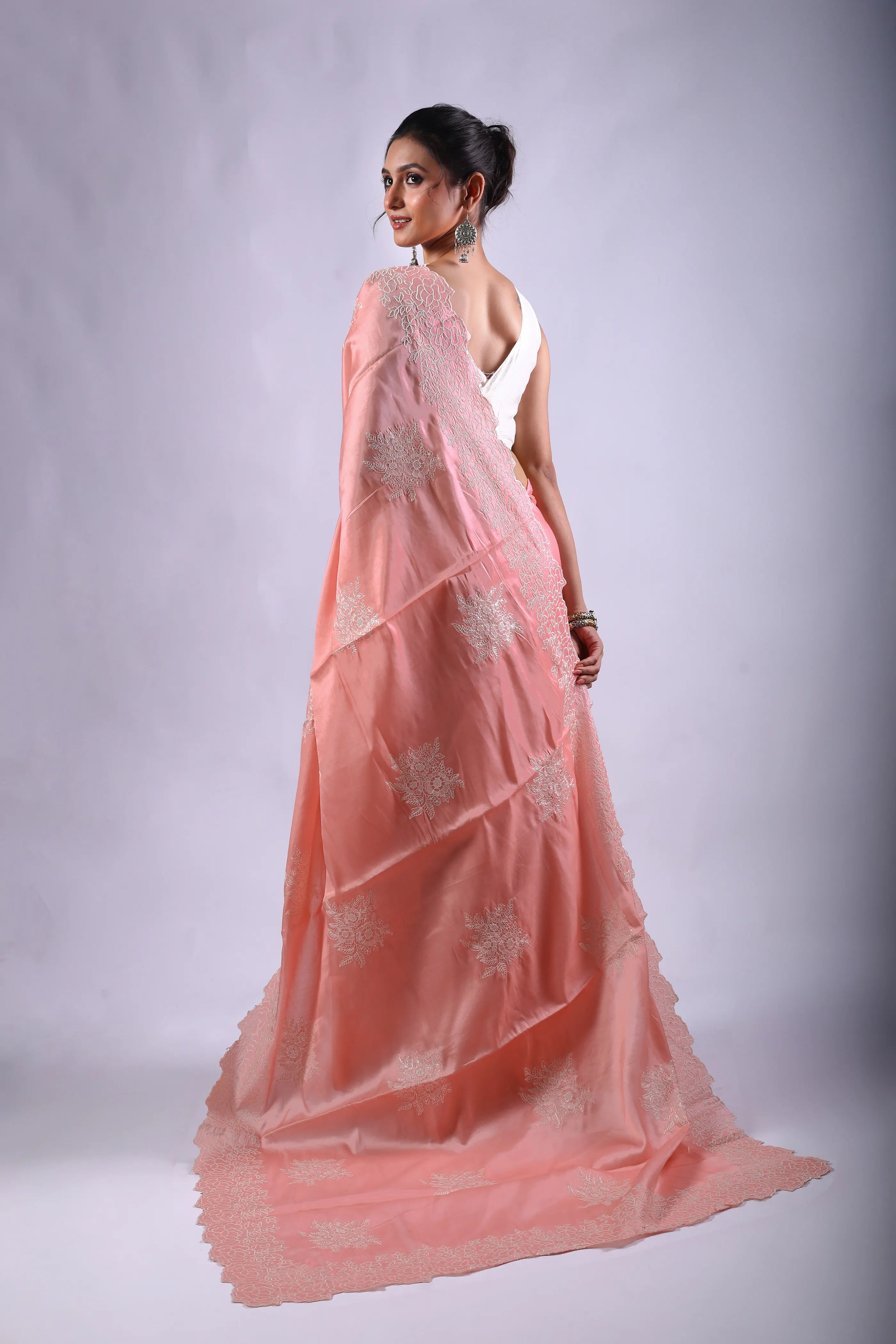 Baby Pink Semi Tussar Saree With Blouse Piece