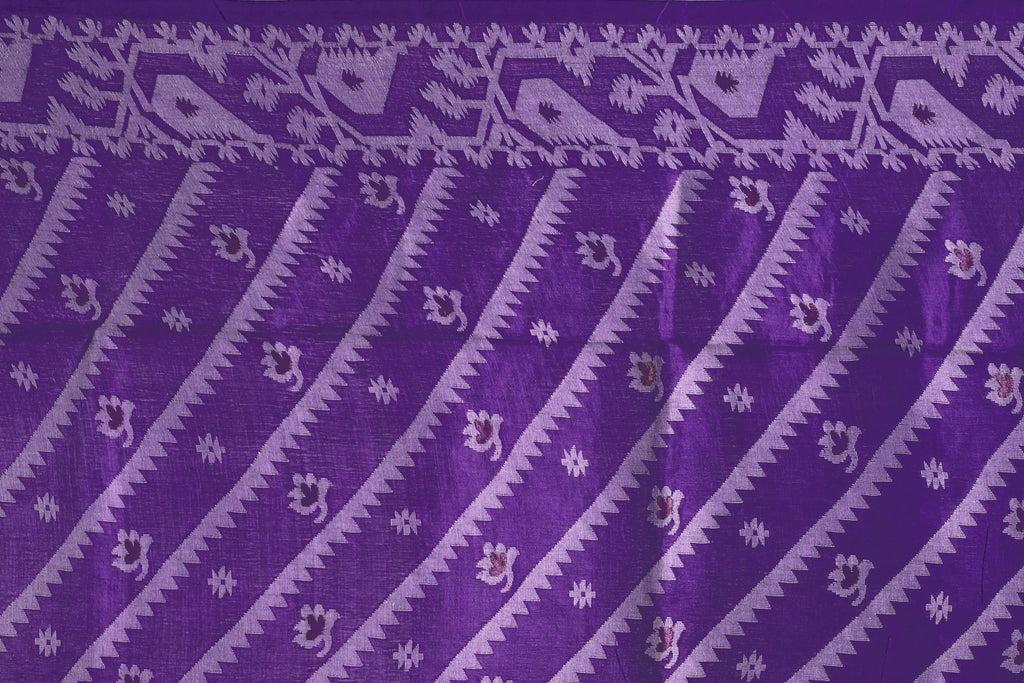 Purple Tussar Jamdani Saree With Blouse Piece