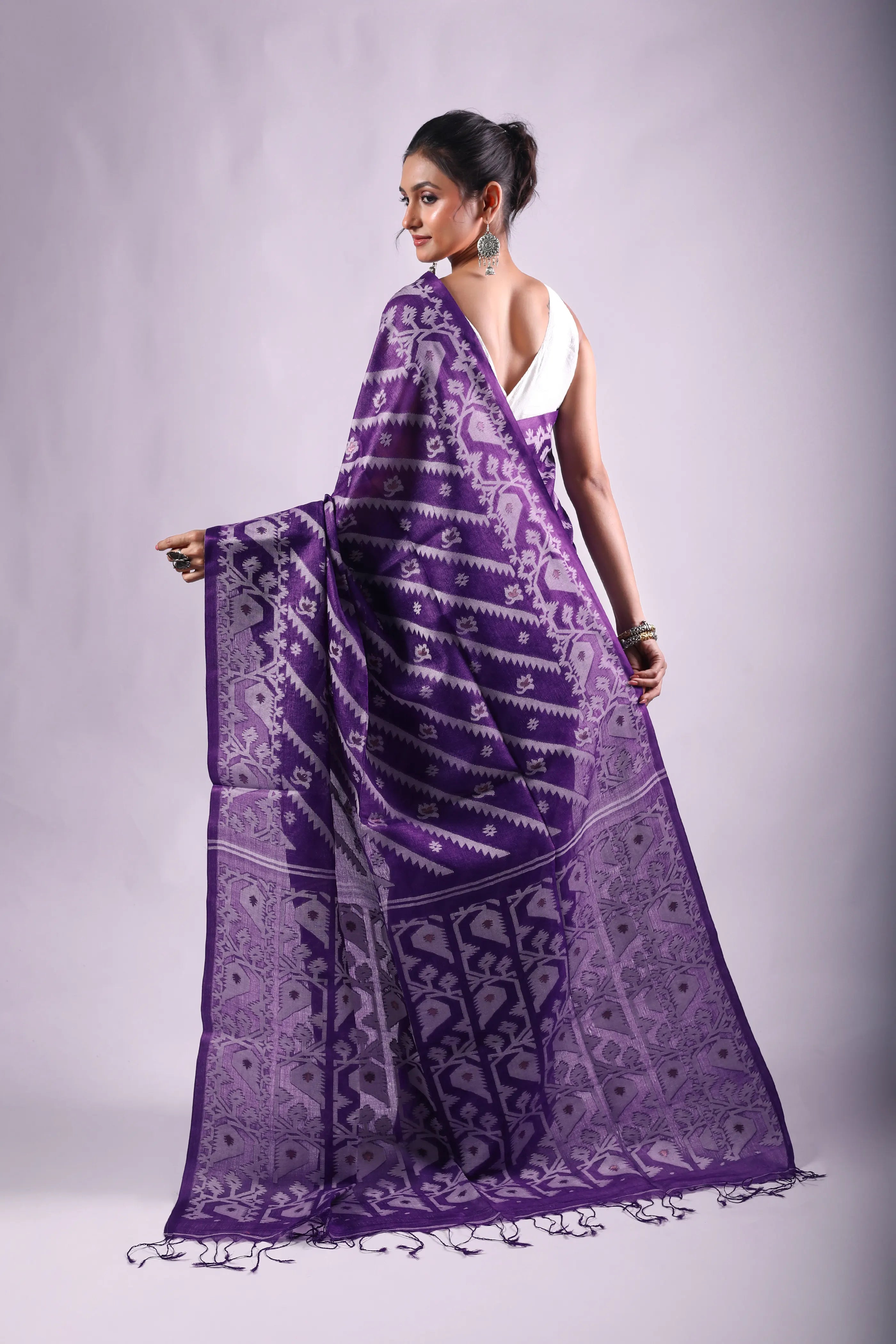 Purple Tussar Jamdani Saree With Blouse Piece