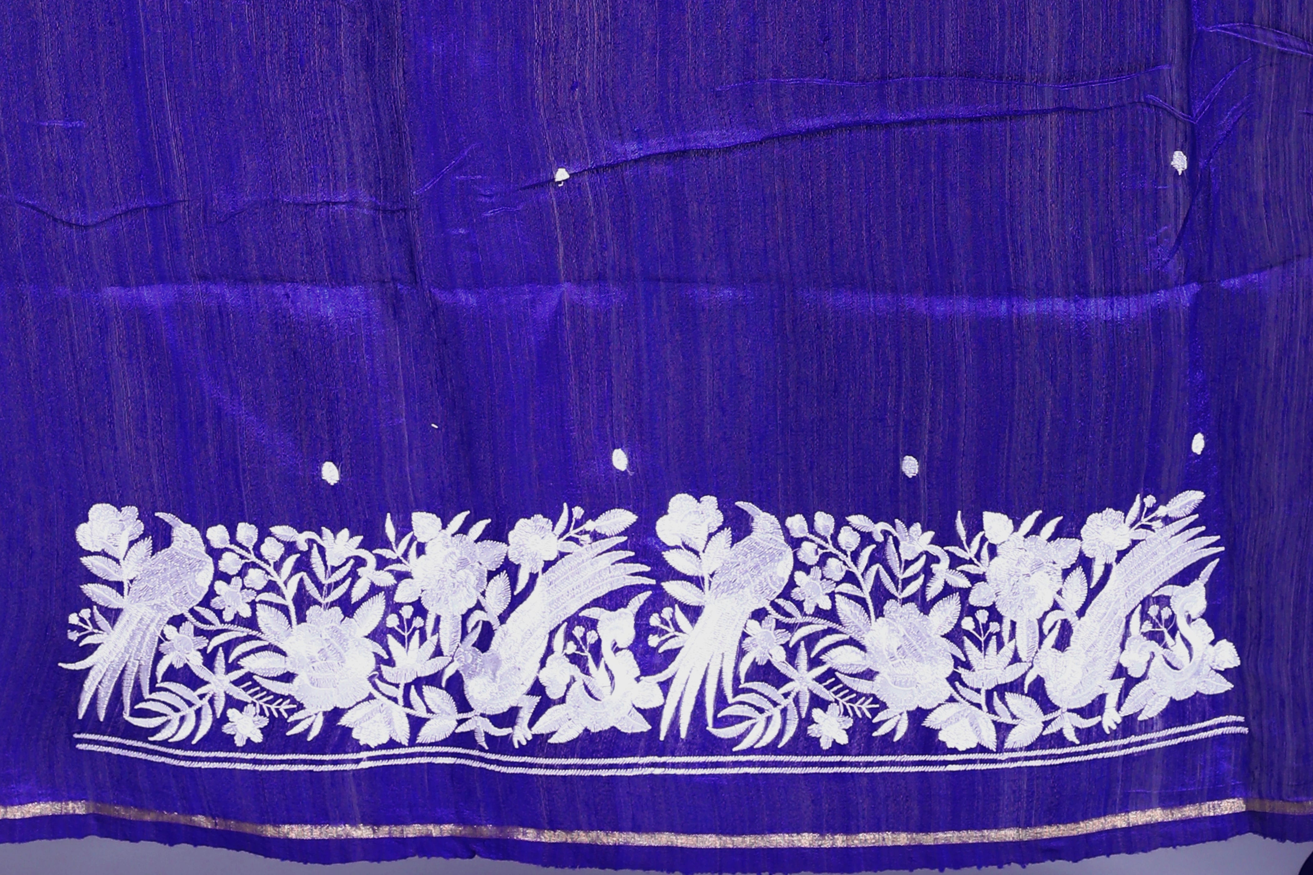 Navy Blue Matka Machine Parsi Work Saree With Blouse Piece