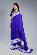 Navy Blue Matka Machine Parsi Work Saree With Blouse Piece