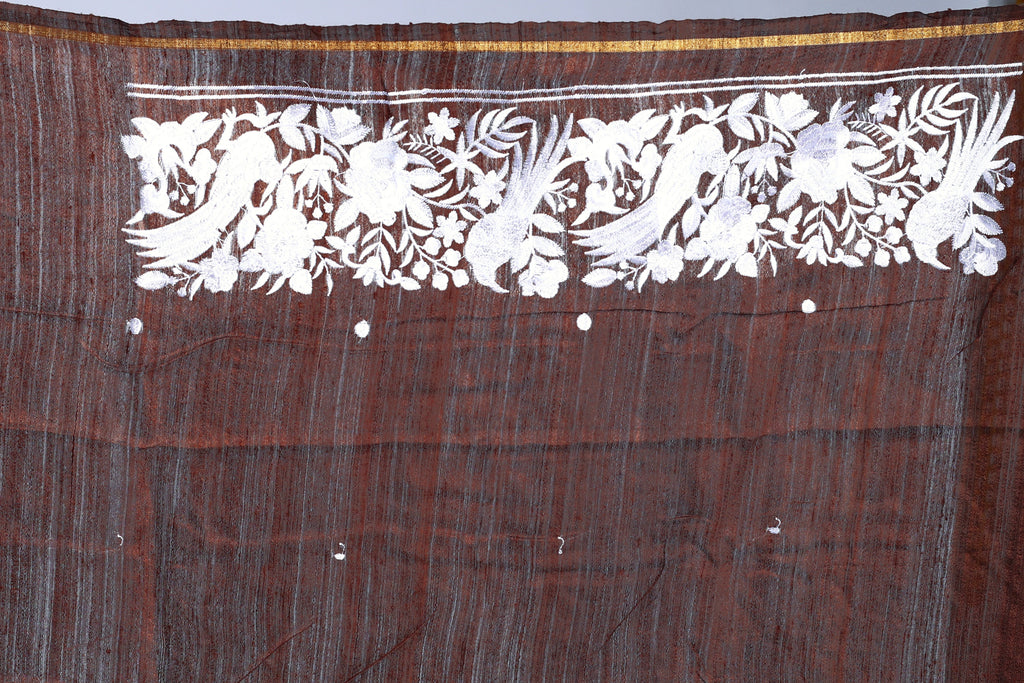 Choclate Matka Machine Parsi Work Saree With Blouse Piece