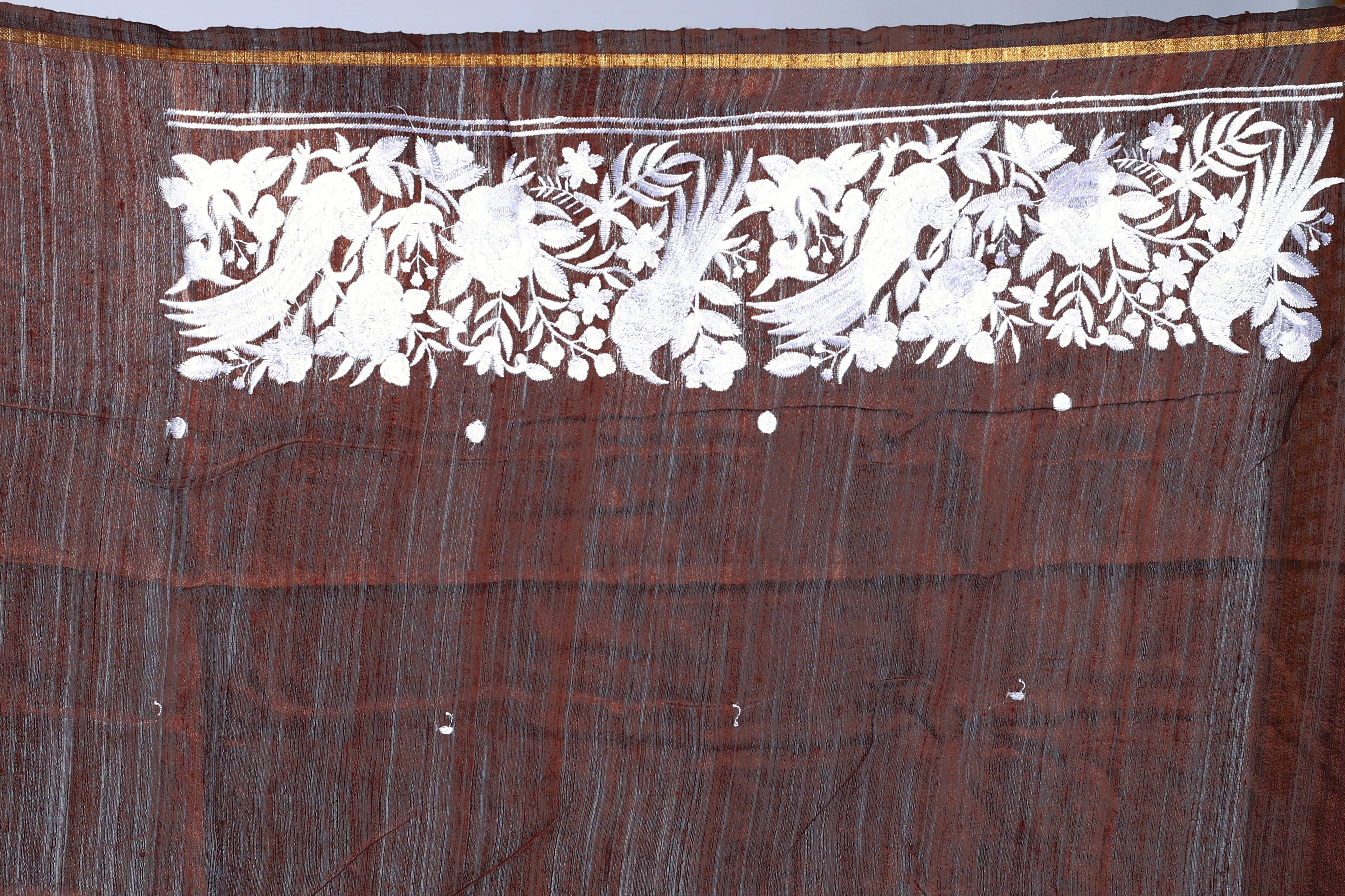 Choclate Matka Machine Parsi Work Saree With Blouse Piece