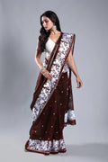 Choclate Matka Machine Parsi Work Saree With Blouse Piece