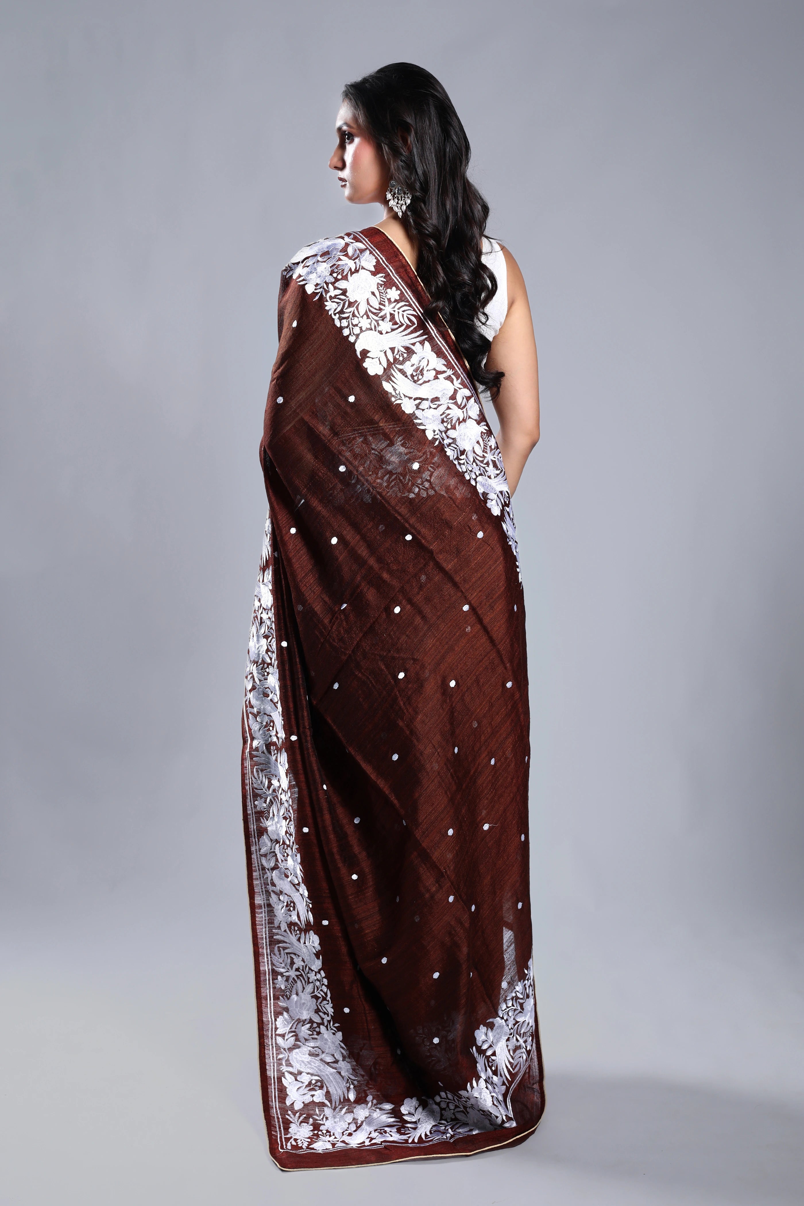 Choclate Matka Machine Parsi Work Saree With Blouse Piece