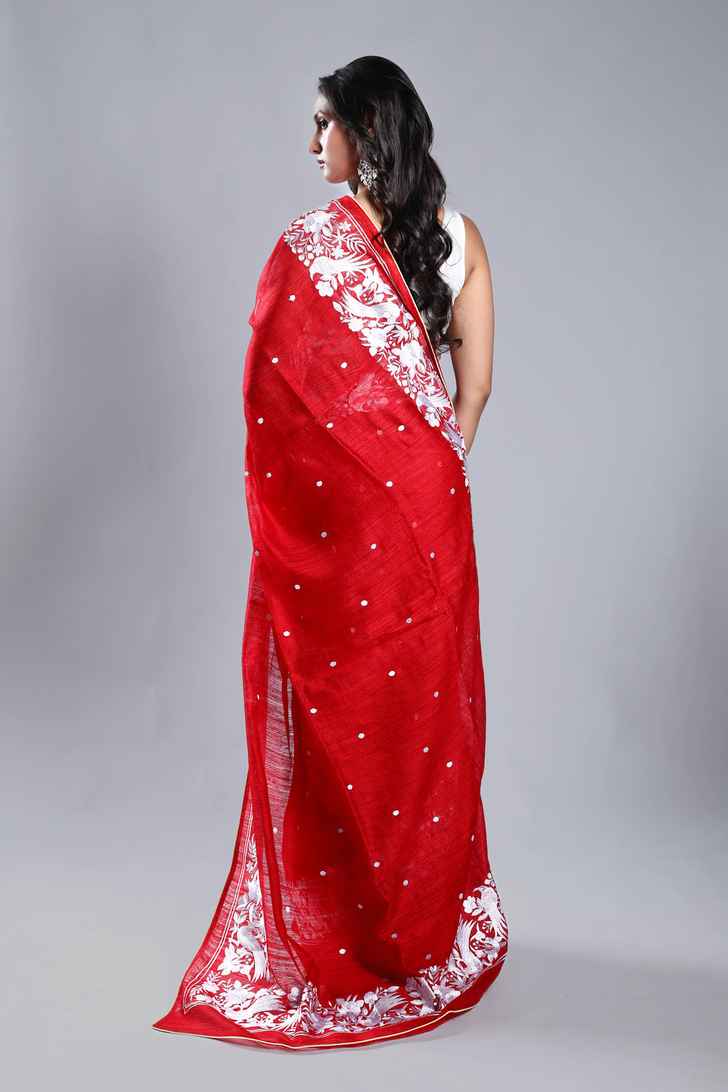 Red Matka Machine Parsi Work Saree With Blouse Piece