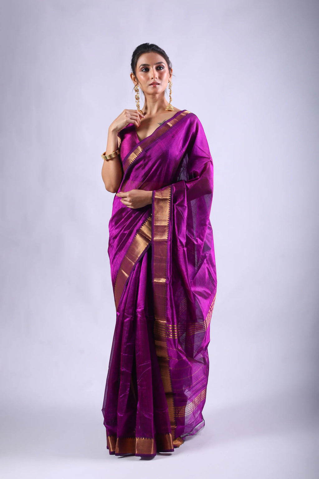 Purple Silk Mangalgiri Saree With Blouse Piece