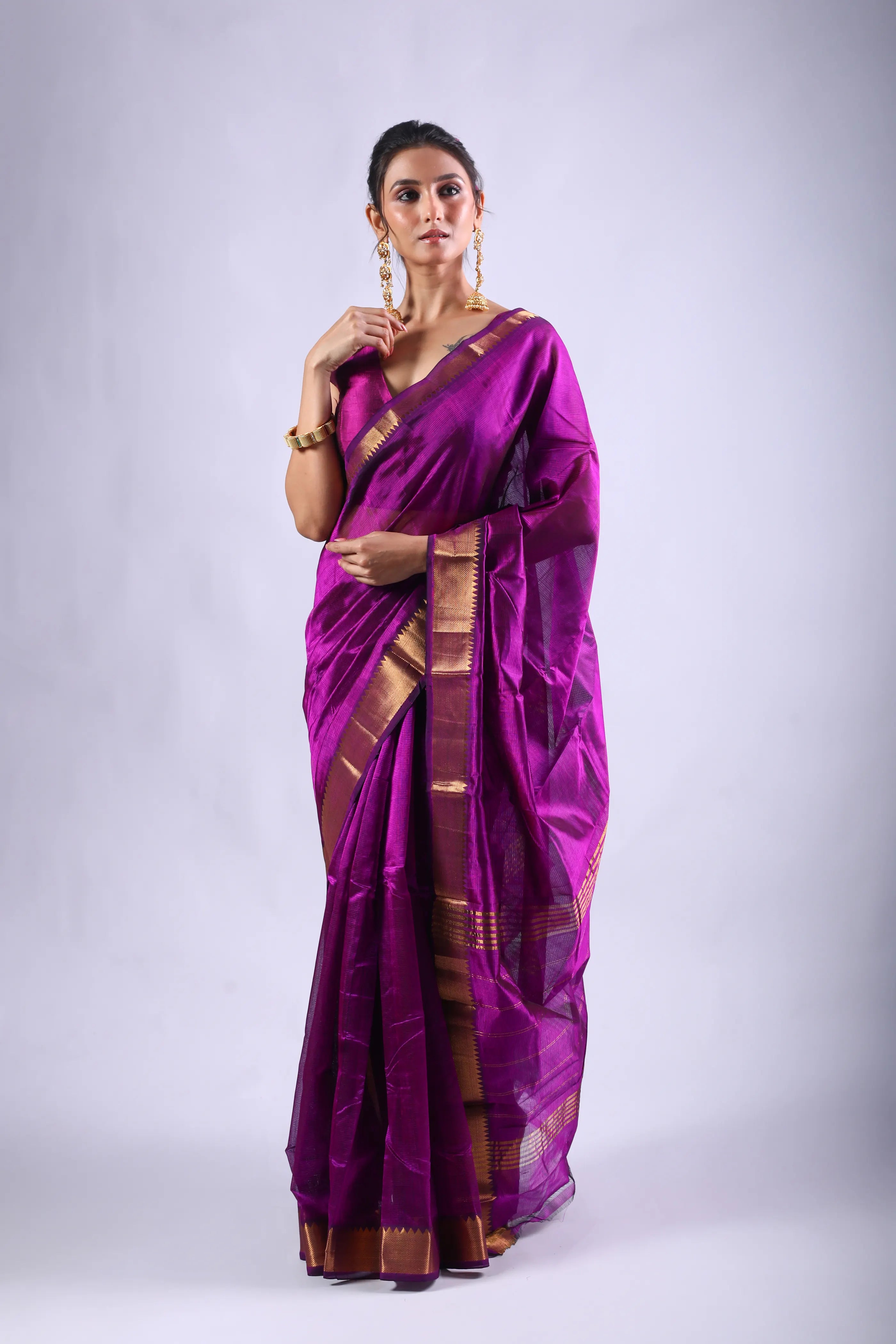 Purple Silk Mangalgiri Saree With Blouse Piece