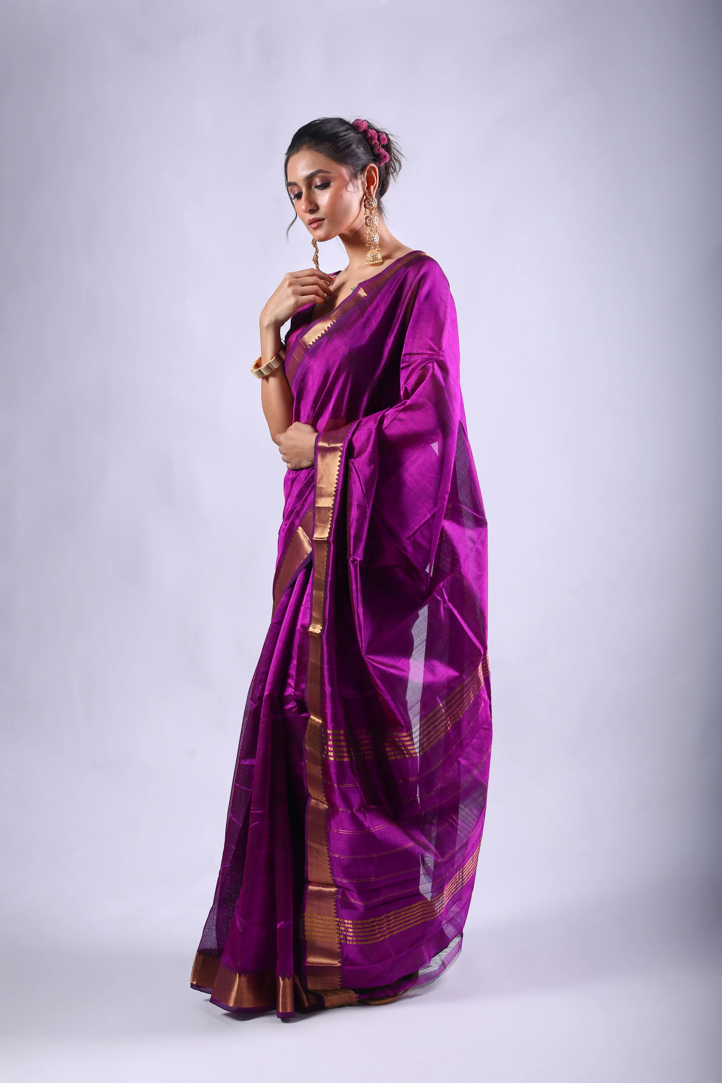 Purple Silk Mangalgiri Saree With Blouse Piece