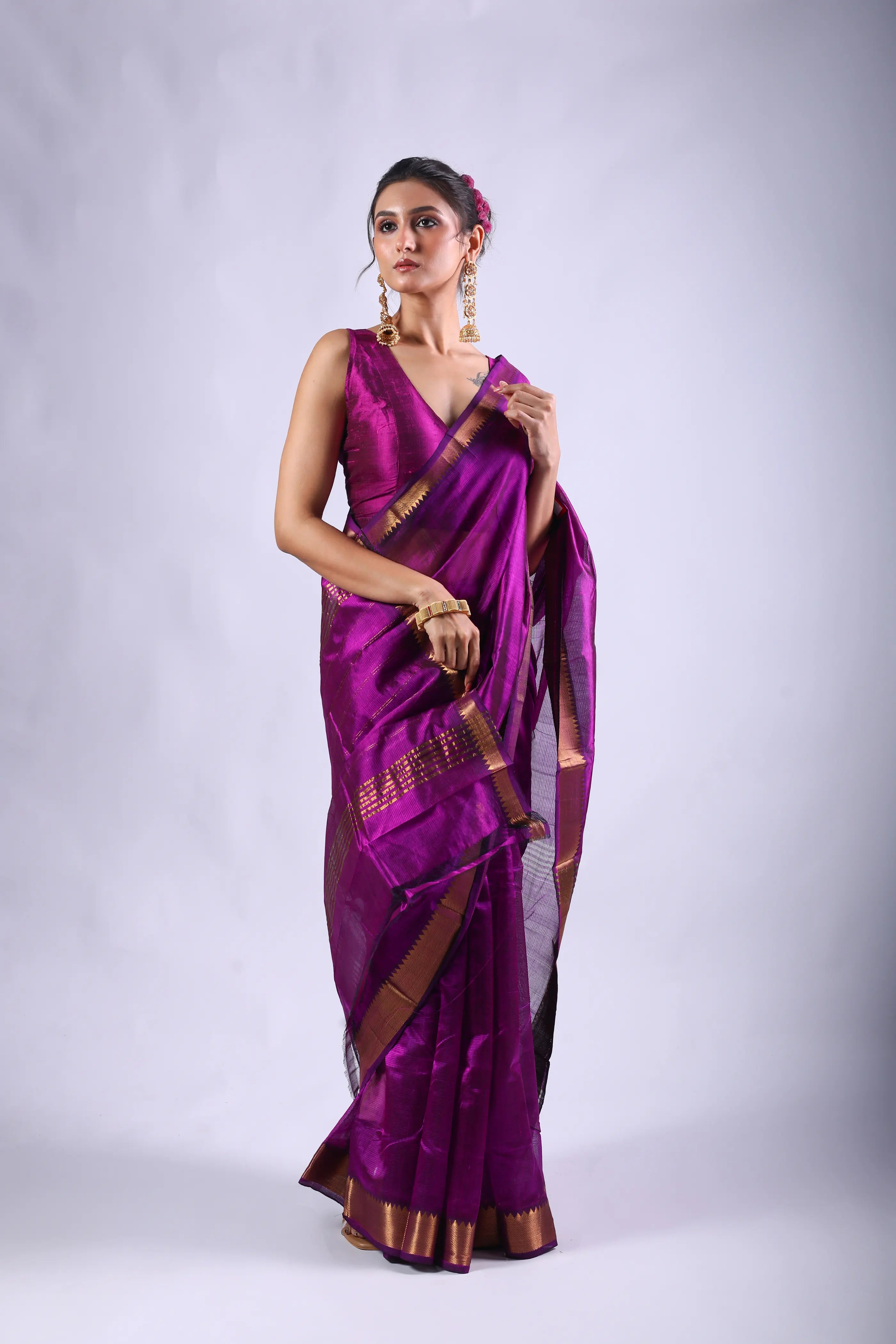 Purple Silk Mangalgiri Saree With Blouse Piece