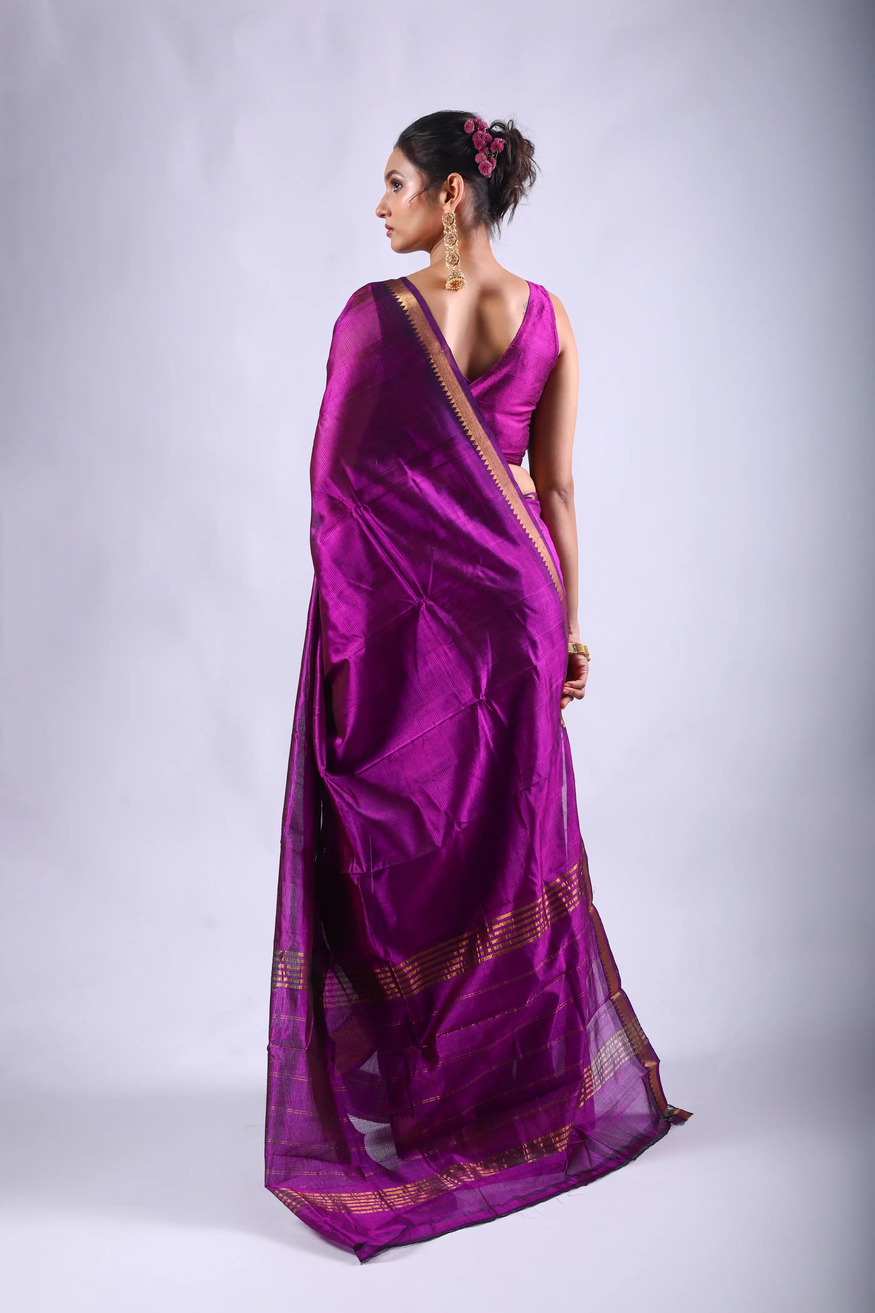 Purple Silk Mangalgiri Saree With Blouse Piece