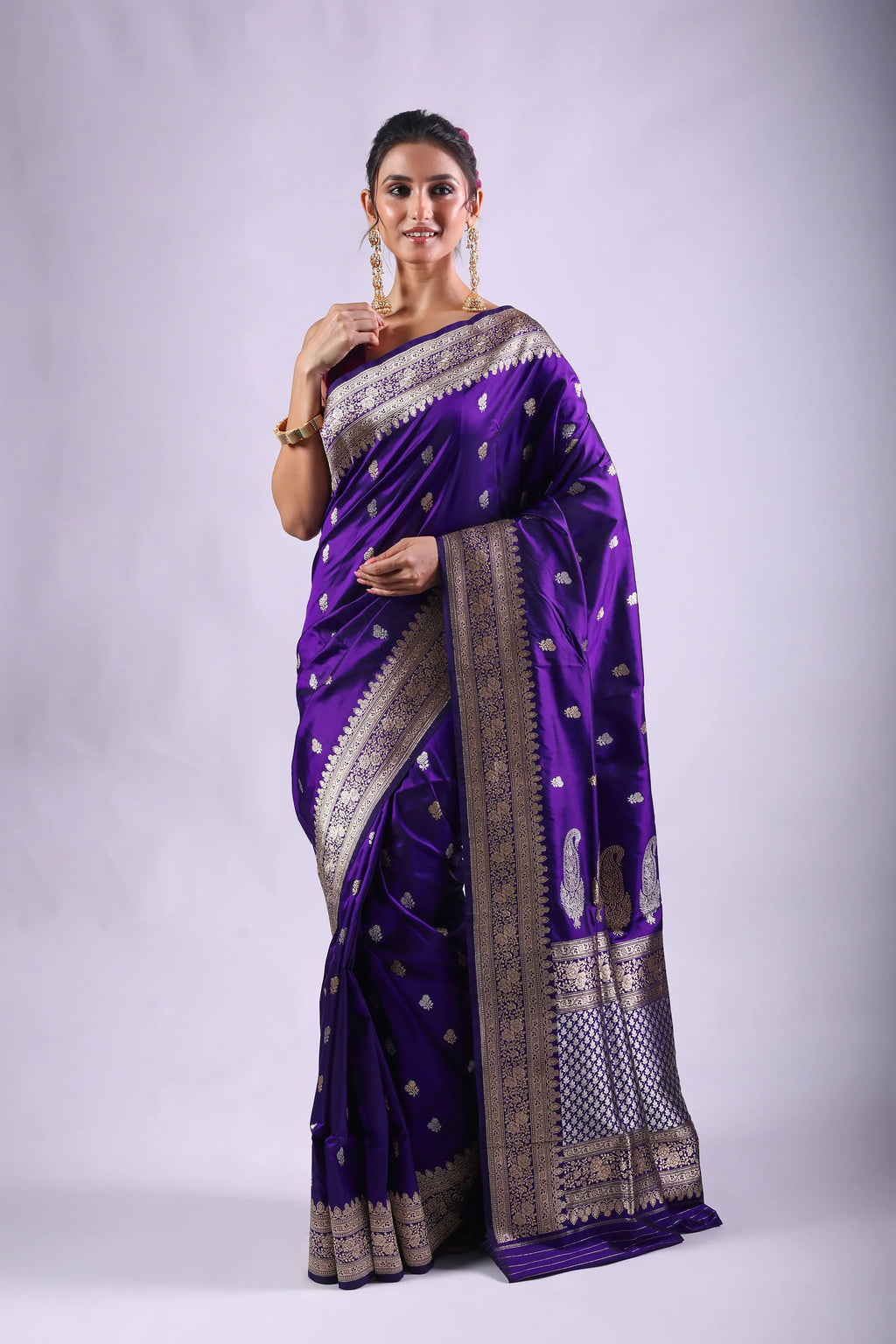 Purple Katan Banarasi Saree With Blouse Piece