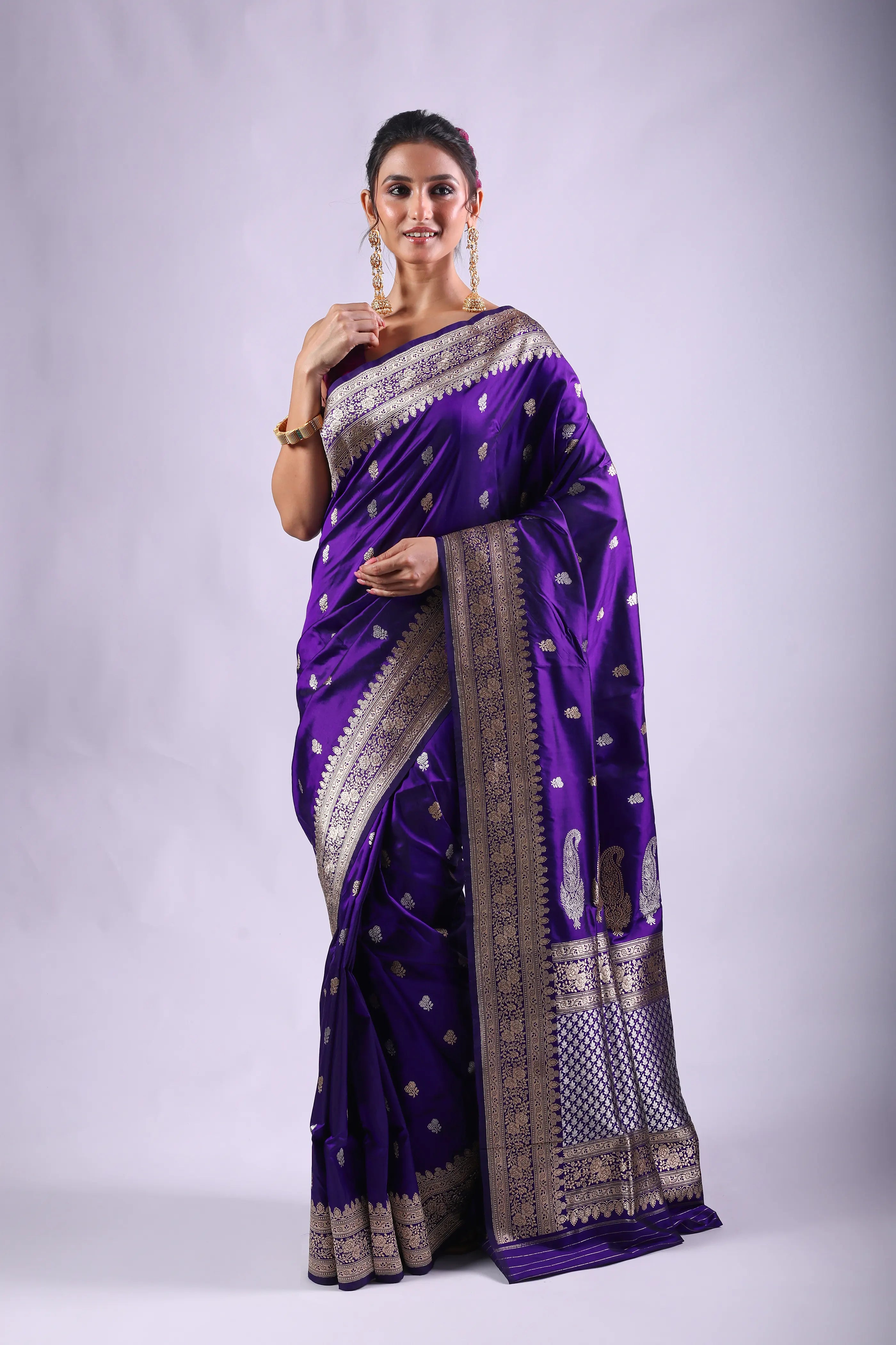 Purple Katan Banarasi Saree With Blouse Piece