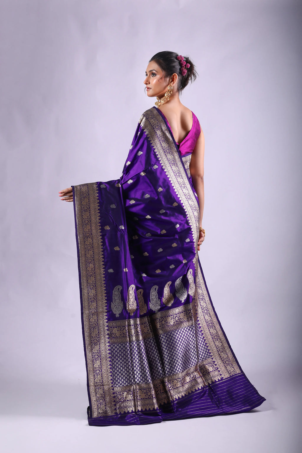 Purple Katan Banarasi Saree With Blouse Piece