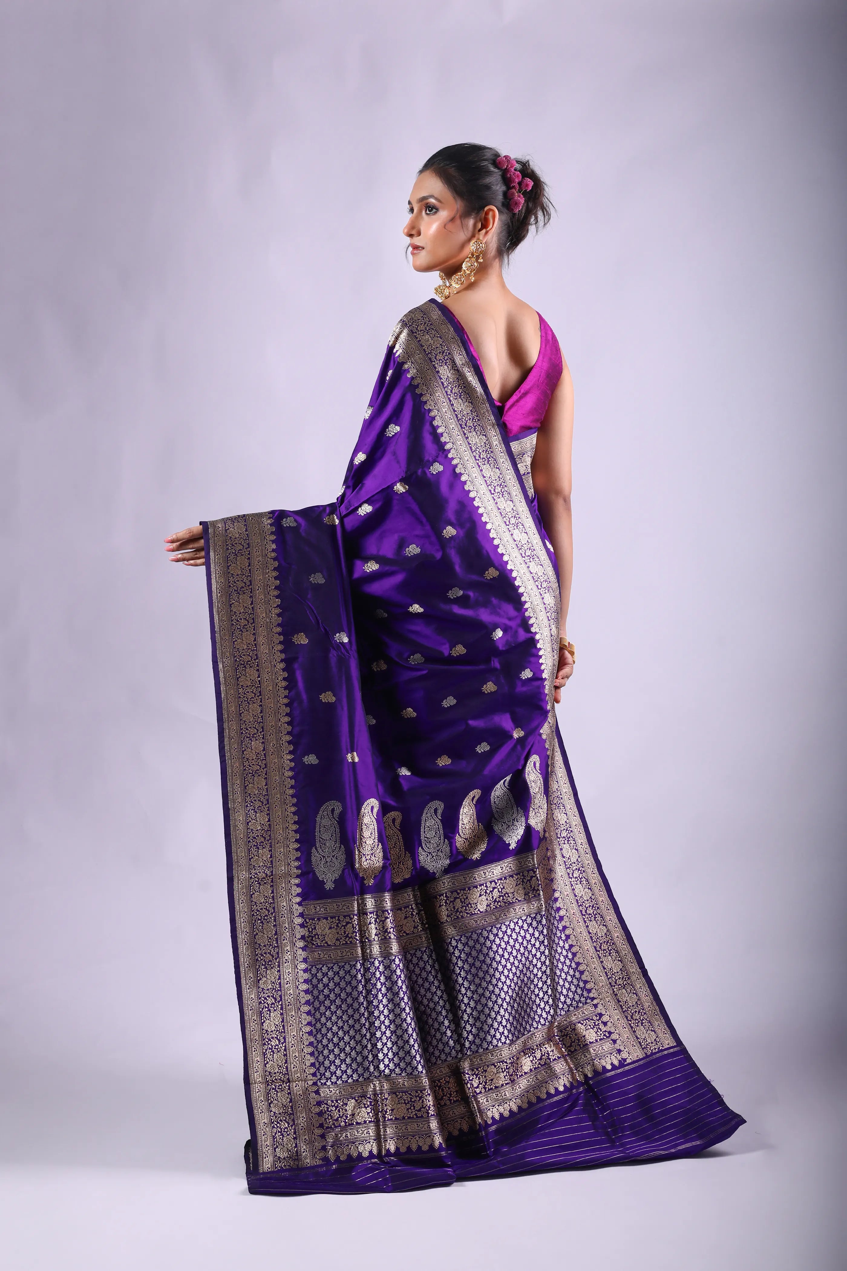 Purple Katan Banarasi Saree With Blouse Piece