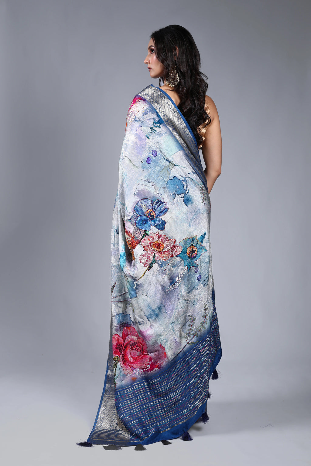 Grey Semi Mashru Saree With Blouse Piece