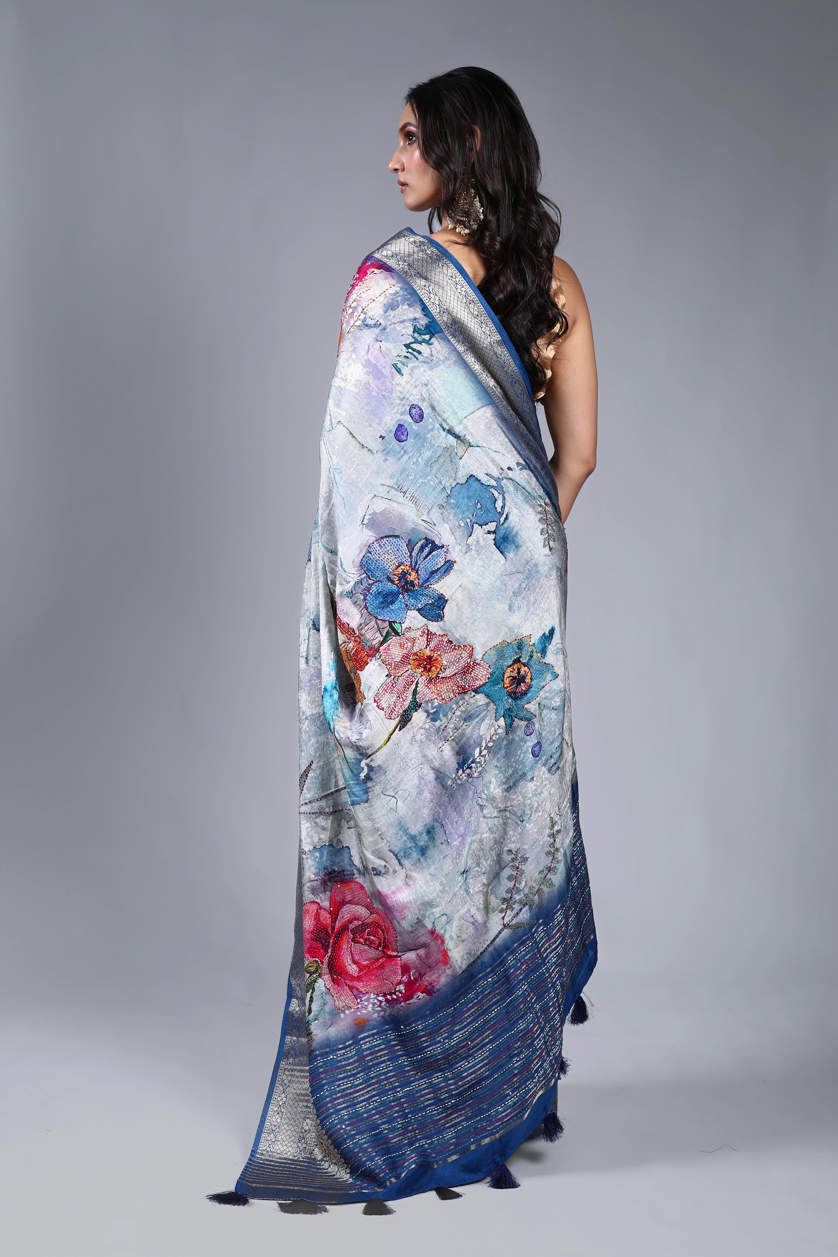 Grey Semi Mashru Saree With Blouse Piece