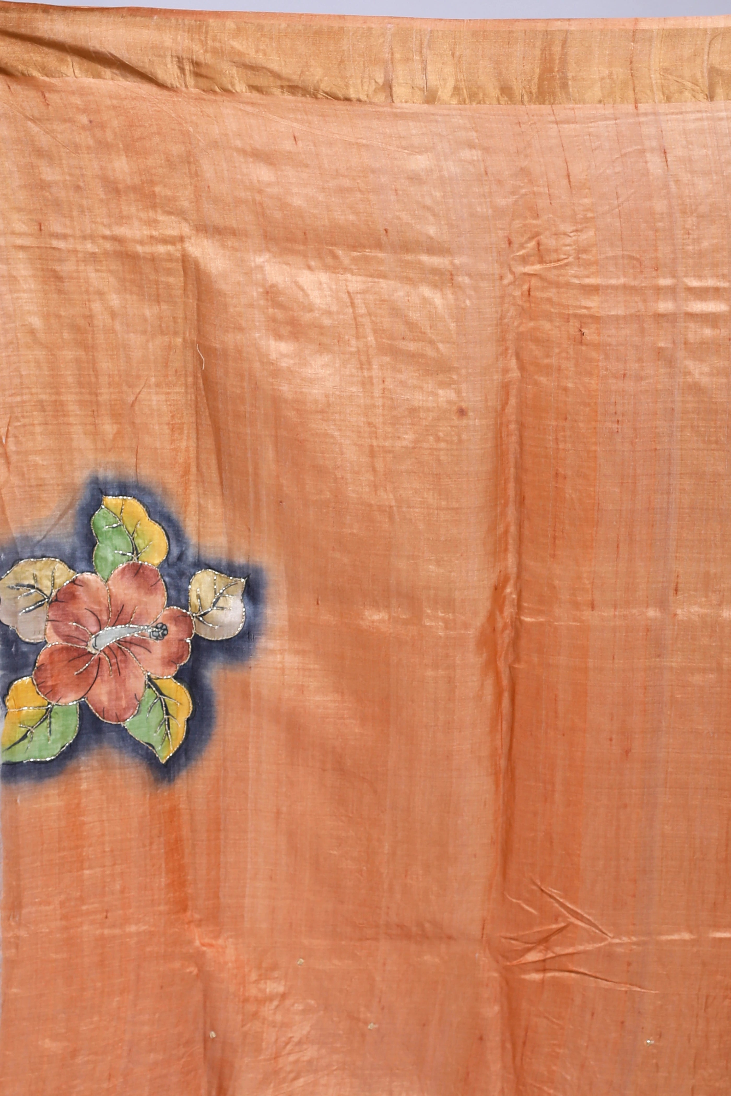 Yellow Tussar Cutdana Embroidery Saree With Blouse Piece