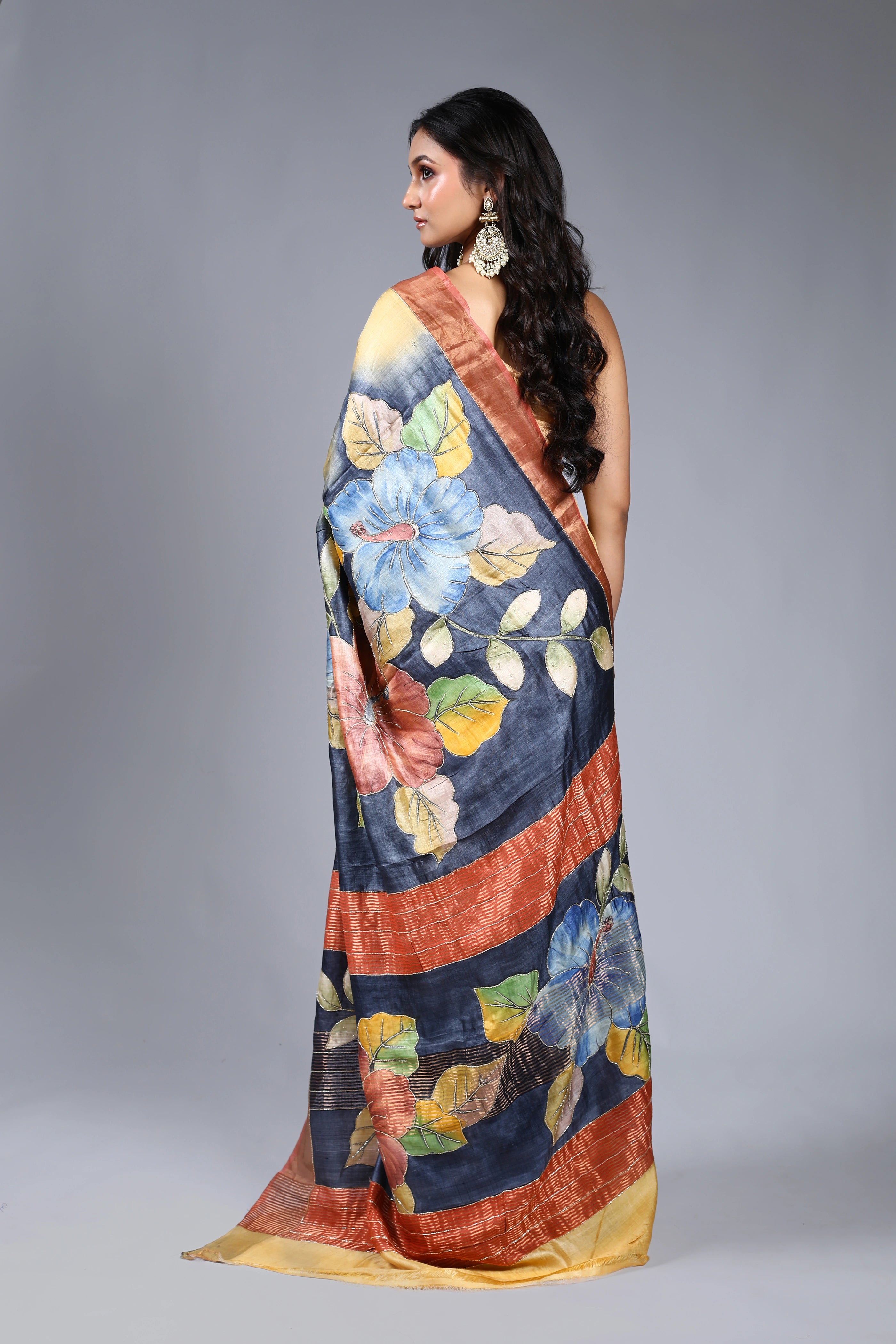 Yellow Tussar Cutdana Embroidery Saree With Blouse Piece
