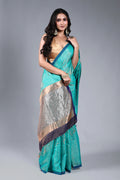 Teal Blue Tissue Matka Saree With Blouse Piece