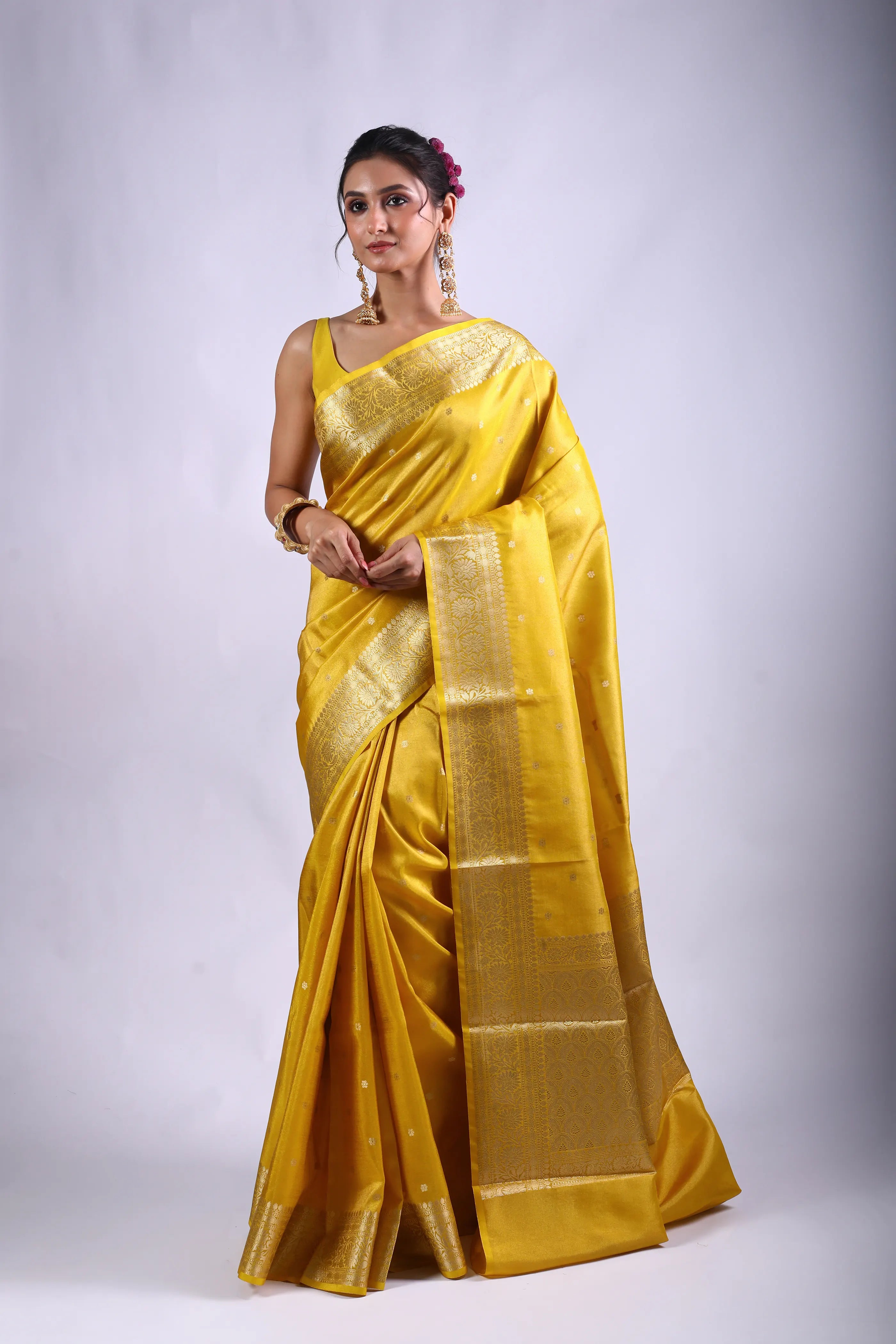 Yellow Blended Tissue Banarasi Saree With Blouse Piece