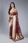 Wine Semi Tissue Banarasi Saree With Blouse Piece