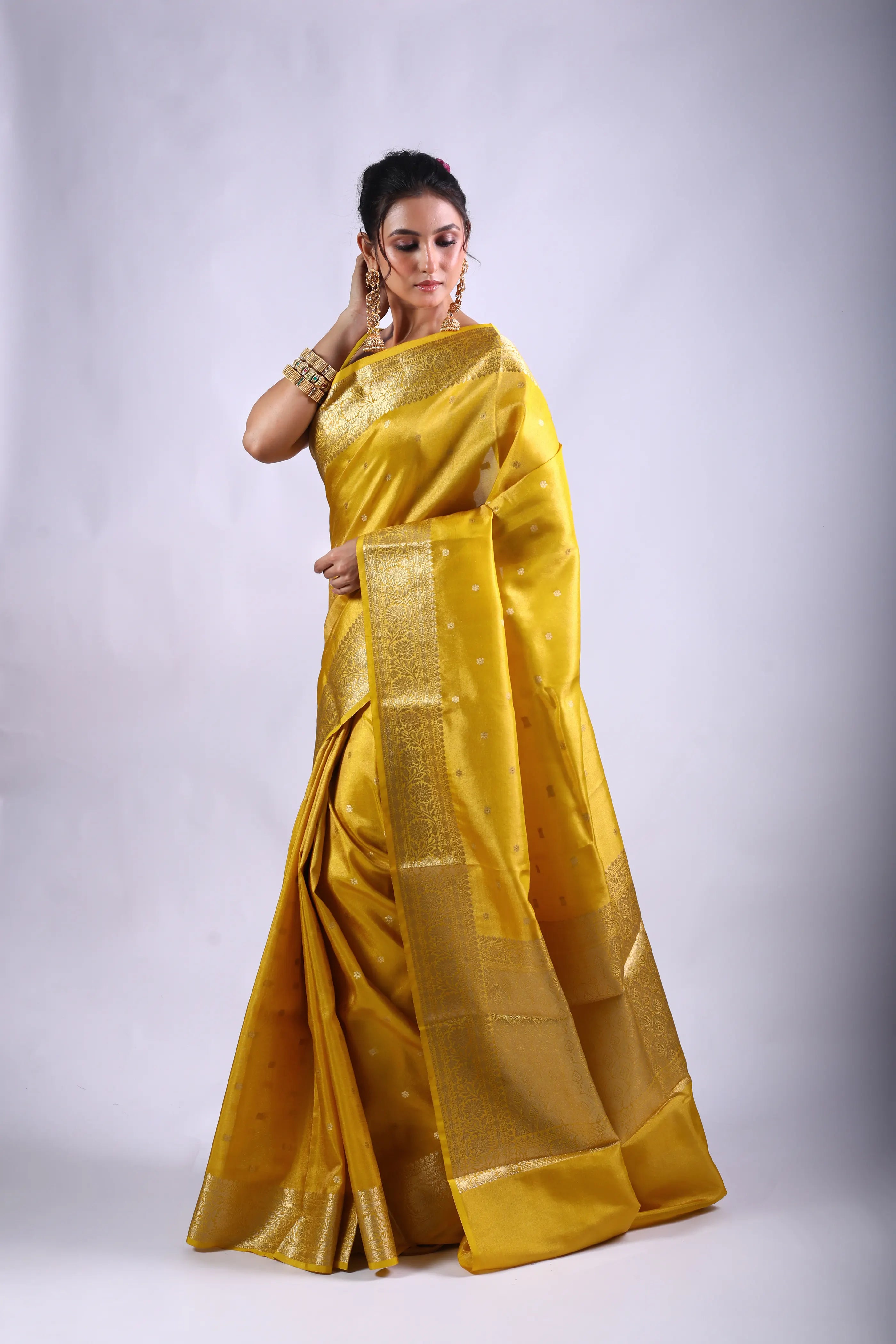 Yellow Blended Tissue Banarasi Saree With Blouse Piece