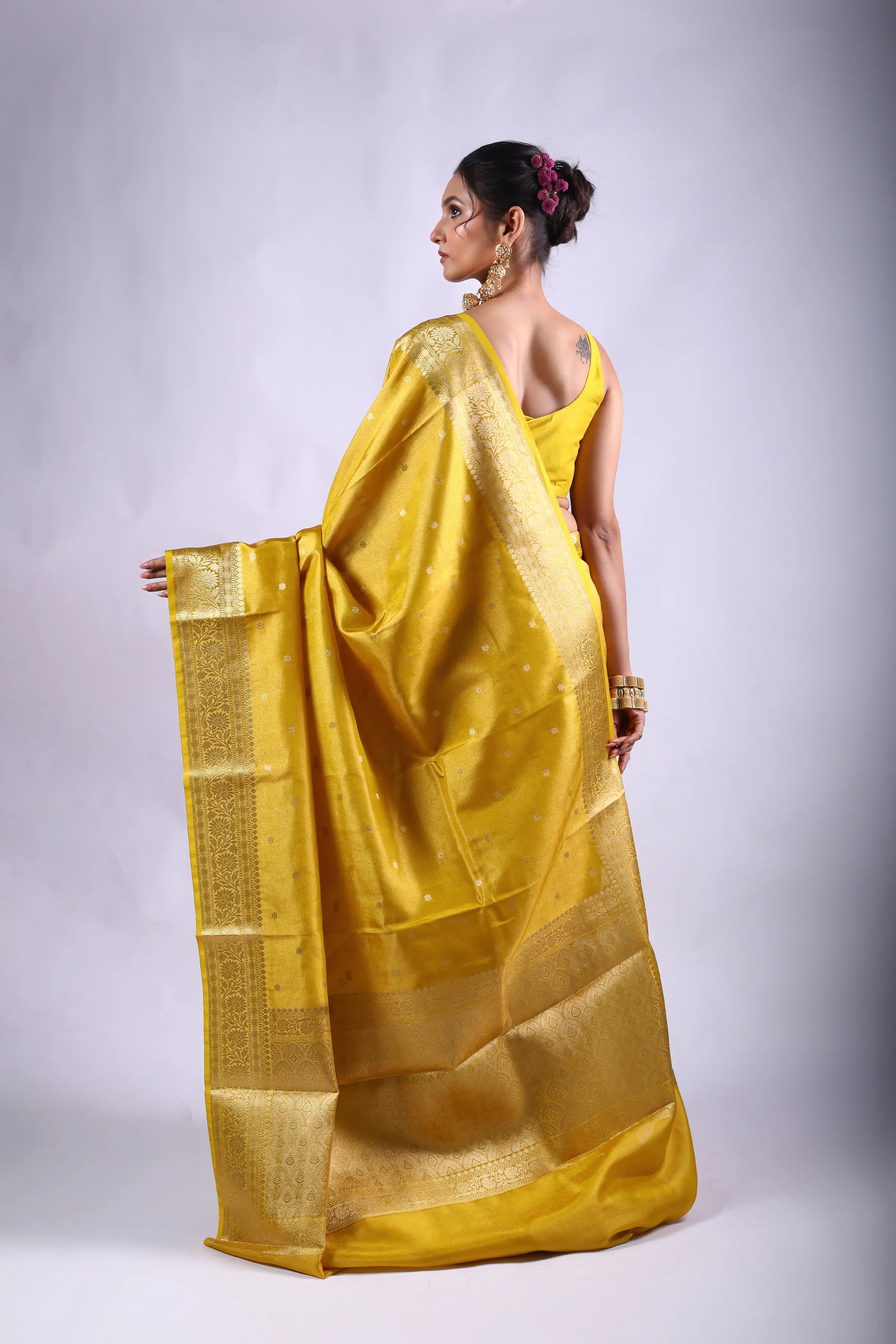 Yellow Blended Tissue Banarasi Saree With Blouse Piece