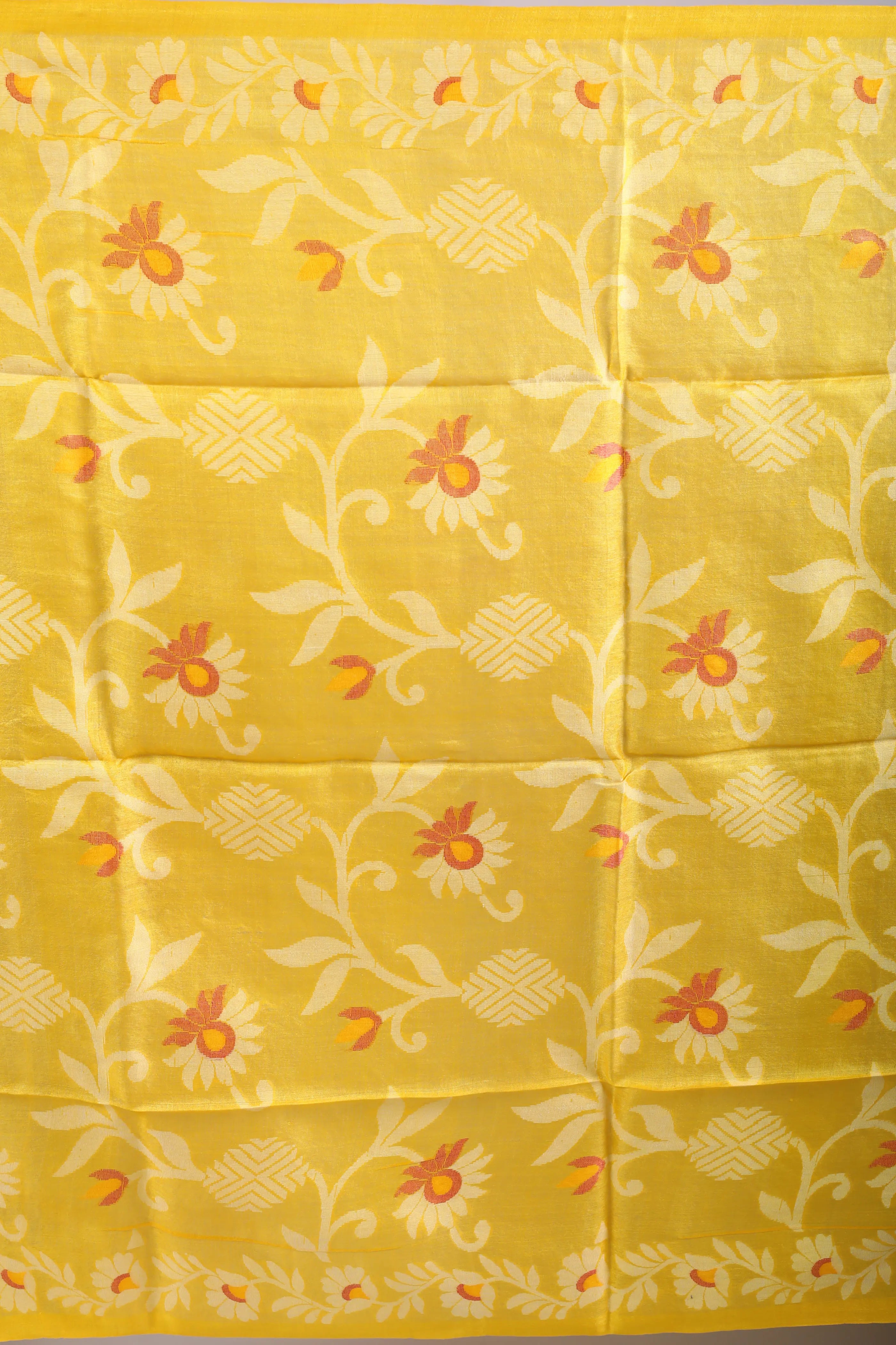 Yellow Tussar Jamdani Saree With Blouse Piece