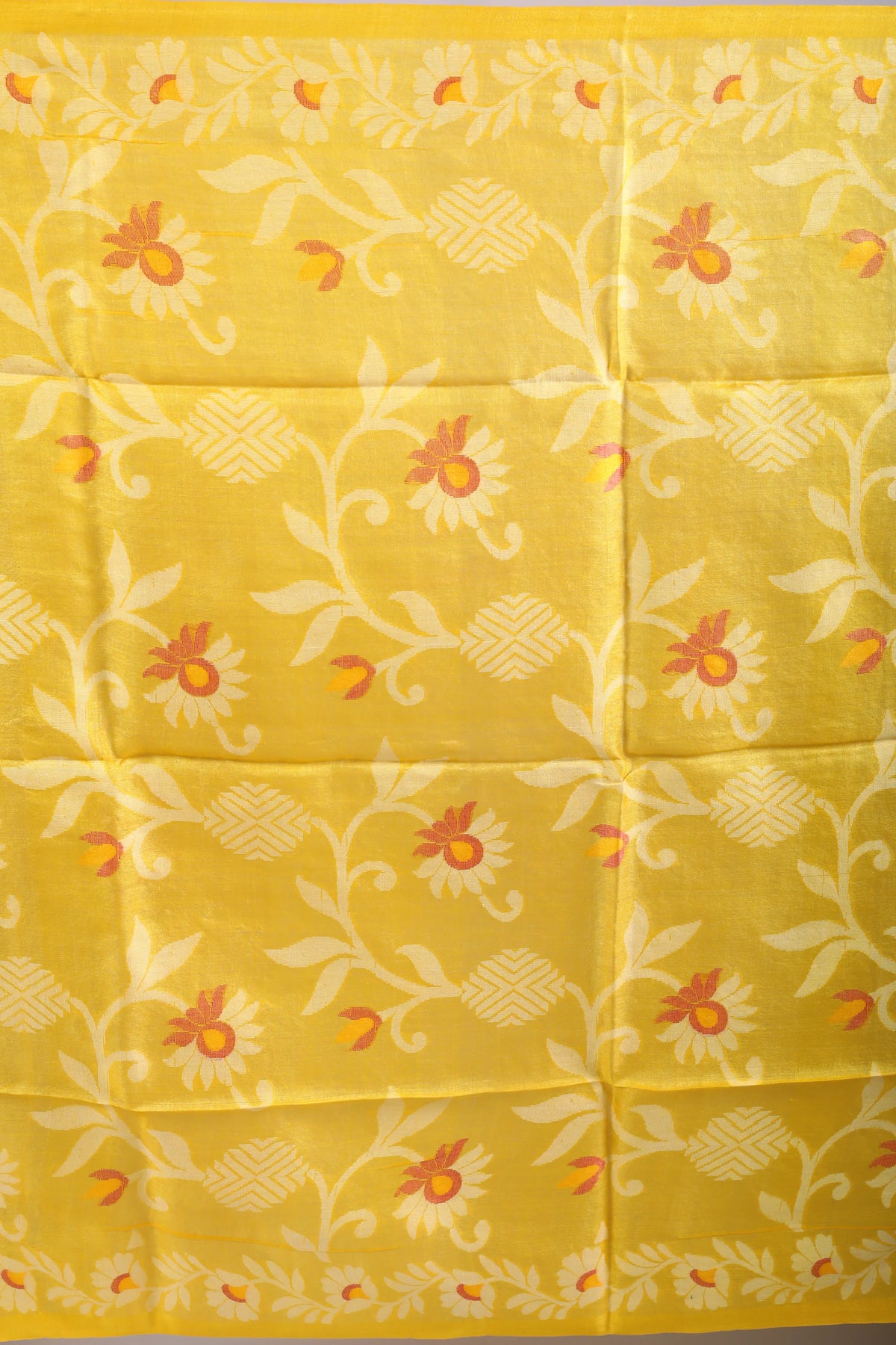 Yellow Tussar Jamdani Saree With Blouse Piece