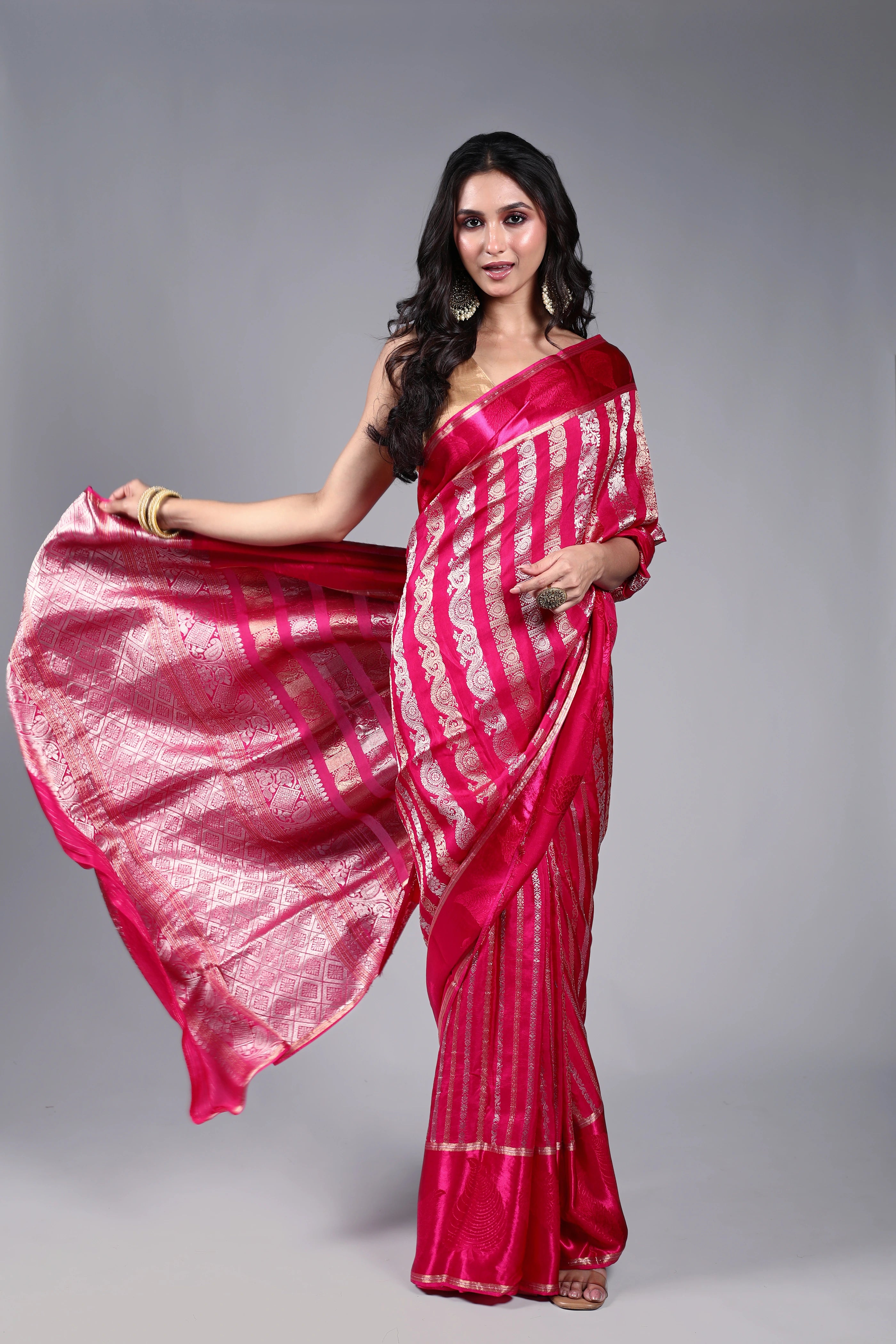 Ranipink Semi Mashru Saree With Blouse Piece