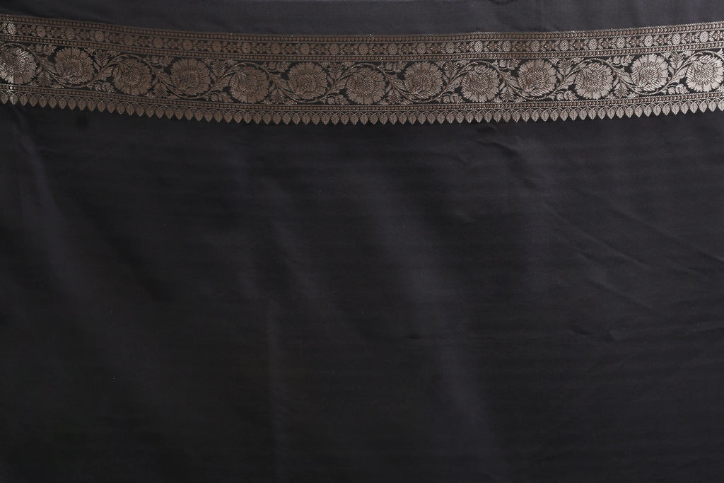 Black Semi Mashru Saree With Blouse Piece