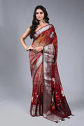 Maroon Semi Mashru Saree With Blouse Piece